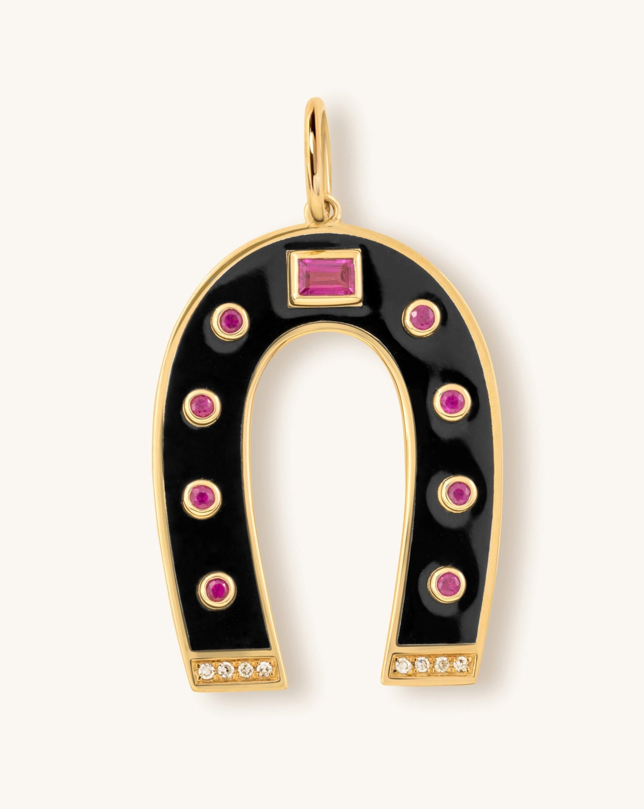 Enamel and Gemstone Horseshoe Necklace Charm - Sparkle Society