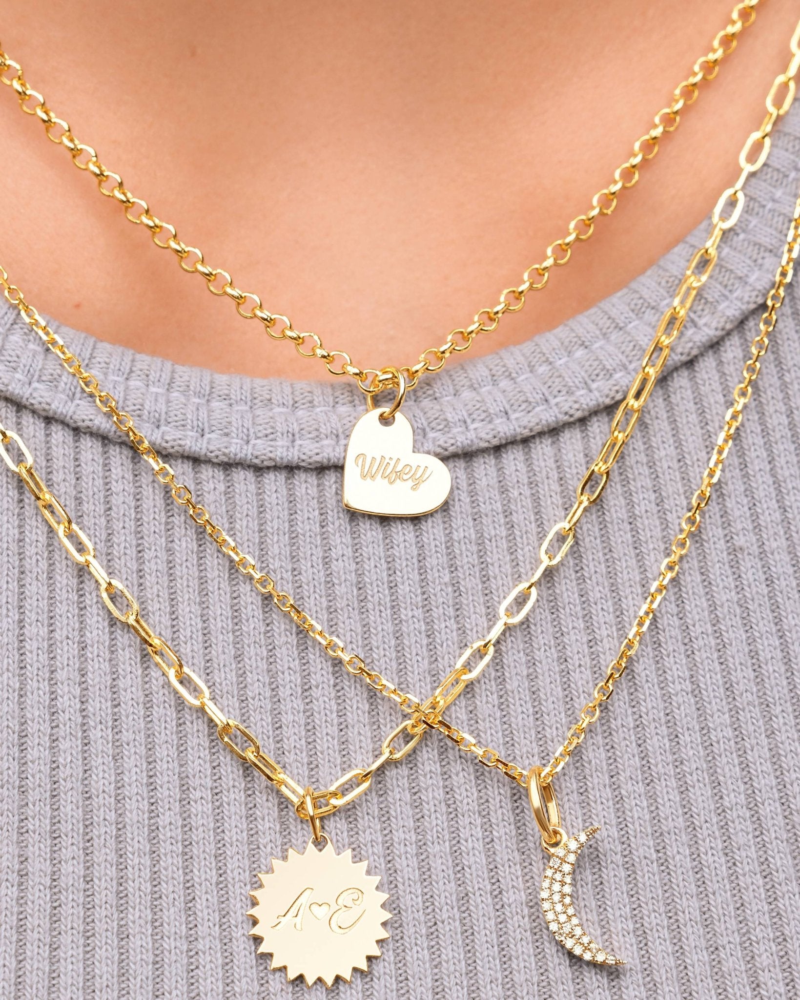 Engravable Solid Gold Heart Necklace Charm - Sparkle Society