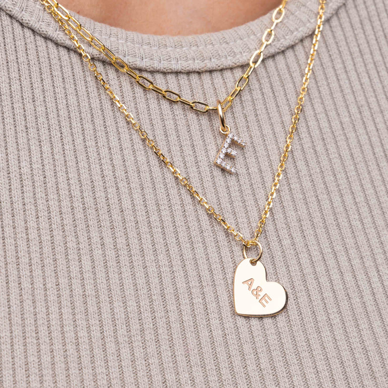 Engravable Solid Gold Heart Necklace Charm - Sparkle Society
