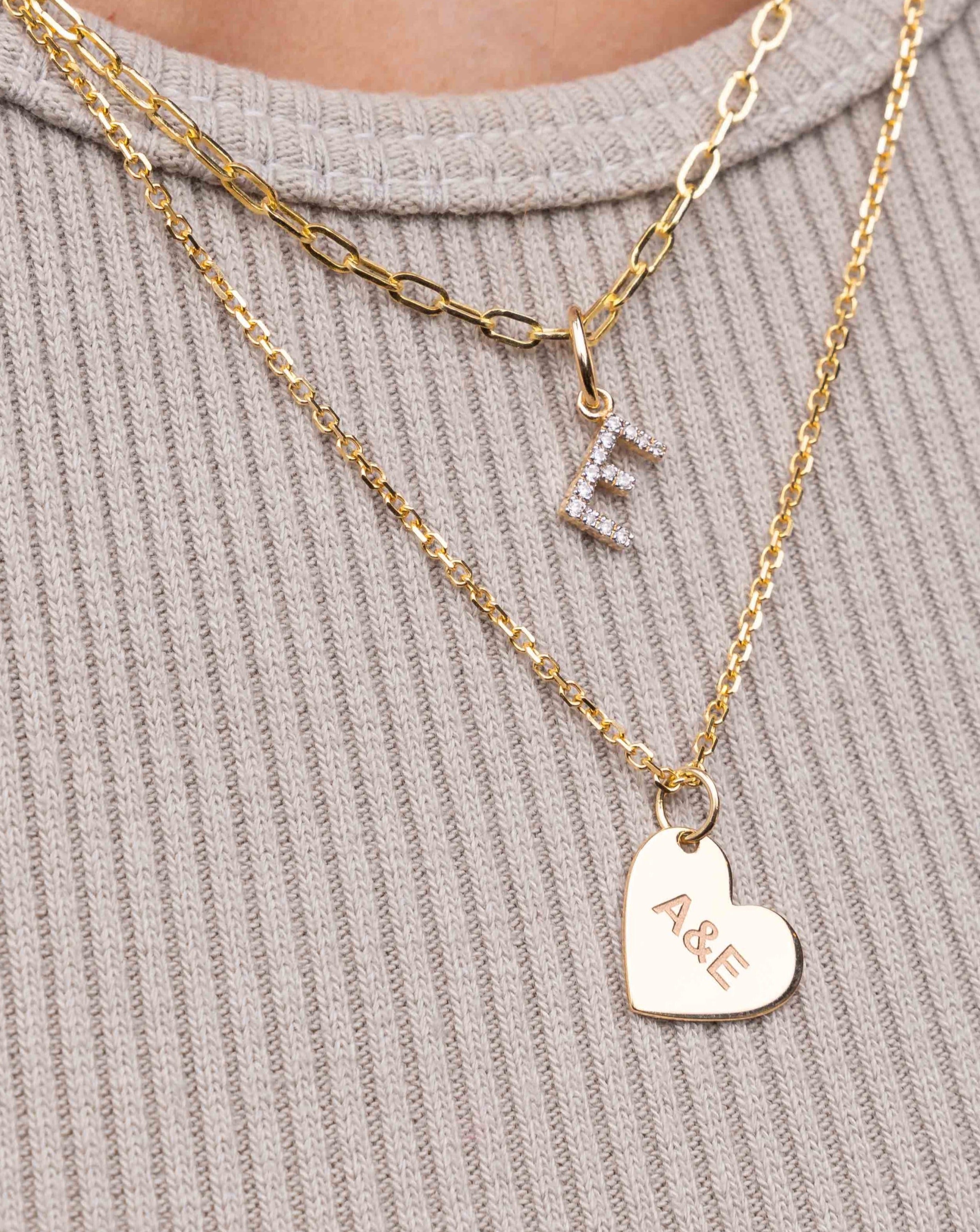 Engravable Solid Gold Heart Necklace Charm - Sparkle Society