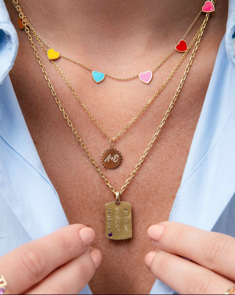 Engravable Solid Gold Jagged Circle Necklace Charm - Sparkle Society