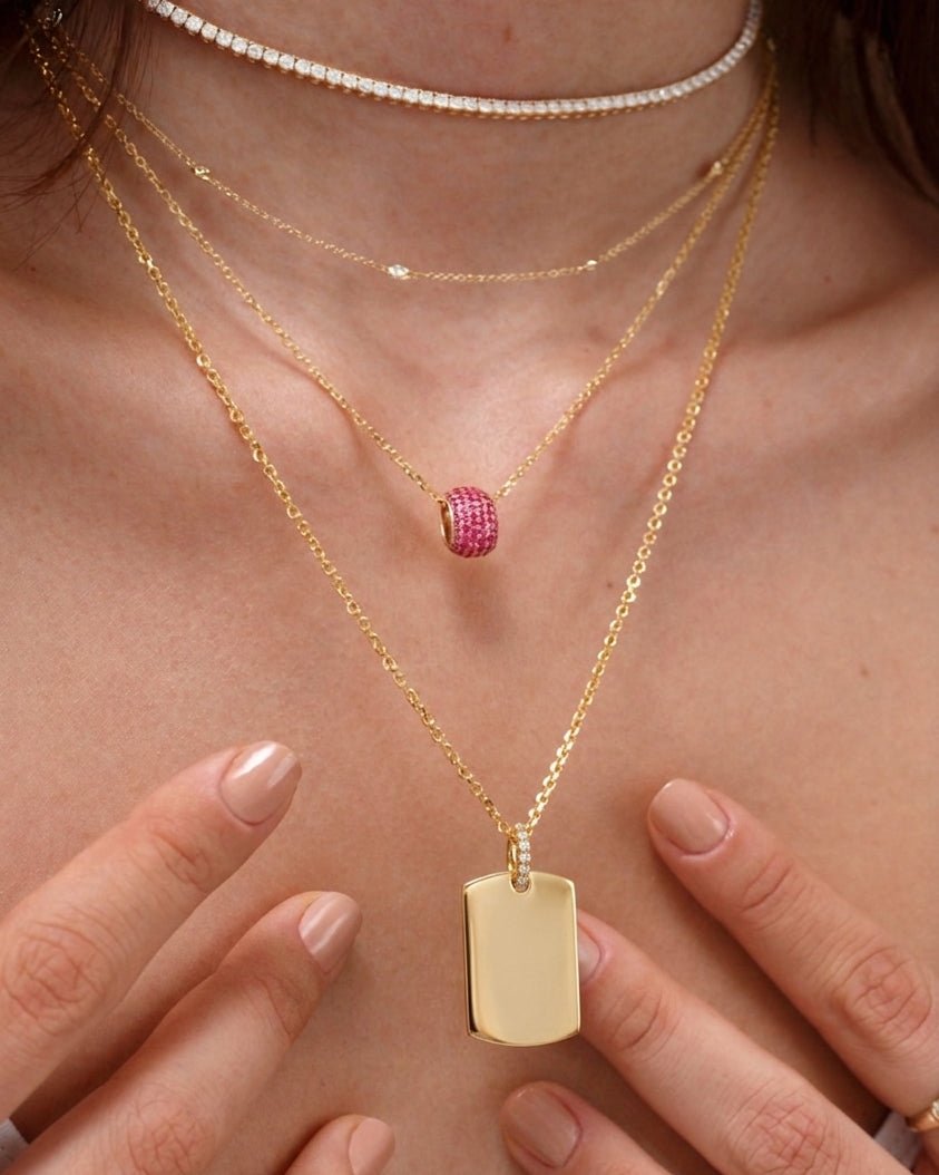 Engravable Solid Gold With Gemstone Hoop ID Tag - Sparkle Society