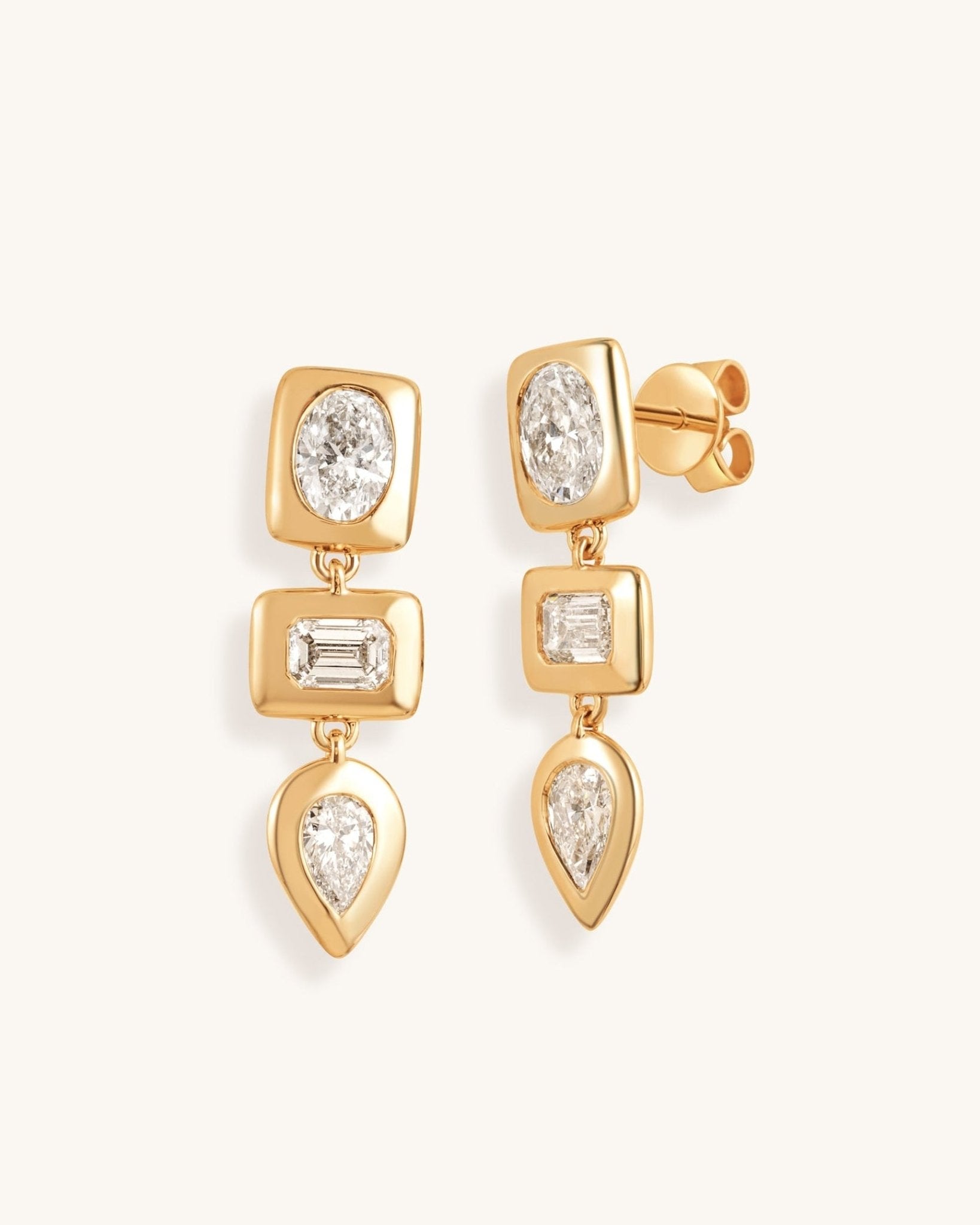 Fancy Diamond Bezel Drop Studs - Sparkle Society