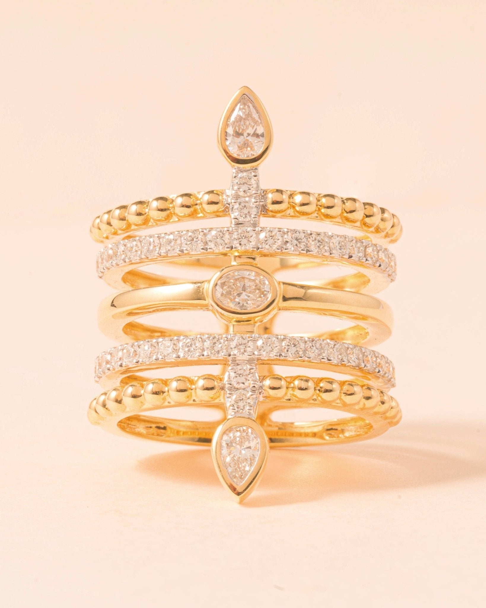 Fancy Diamond Trident Multi Row Ring - Sparkle Society