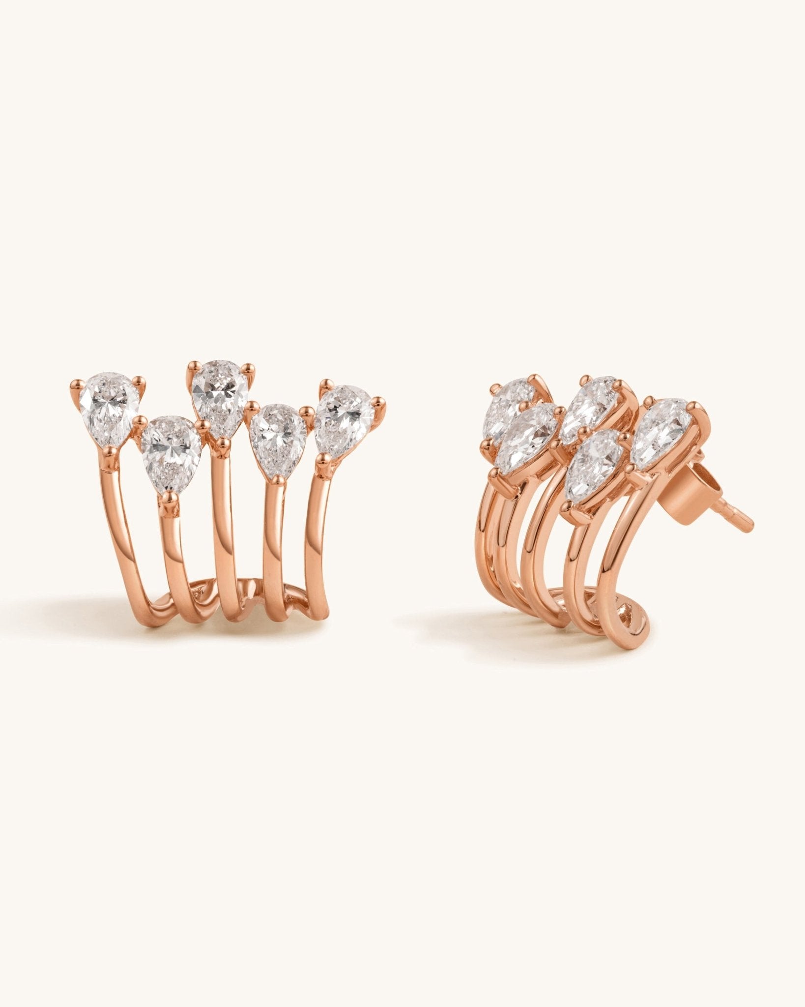 Five Row Pear Diamond Gold Caged Studs - Sparkle Society