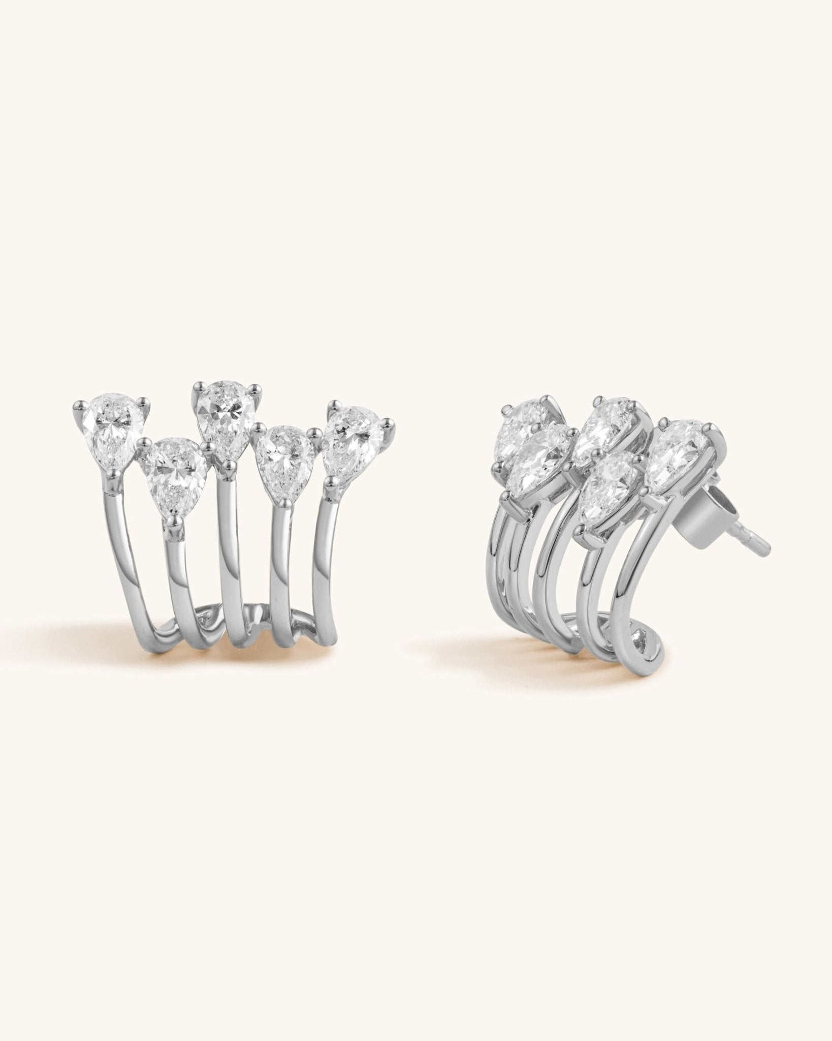 Five Row Pear Diamond Gold Caged Studs - Sparkle Society