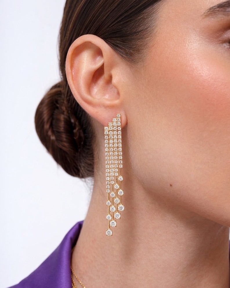 Four Row Diamond Prong Tennis Cascade Drop Earrings - Sparkle Society