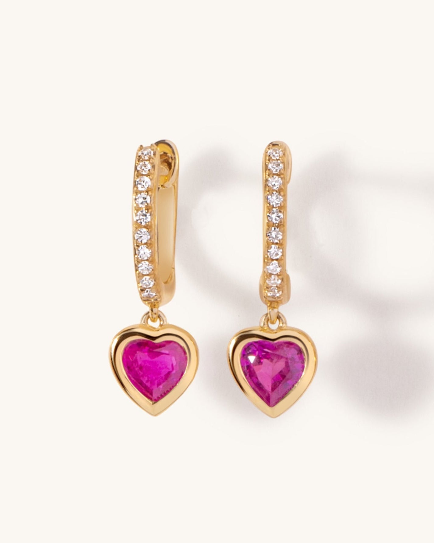 Gemstone Dangling Heart Shape Huggies - Sparkle Society