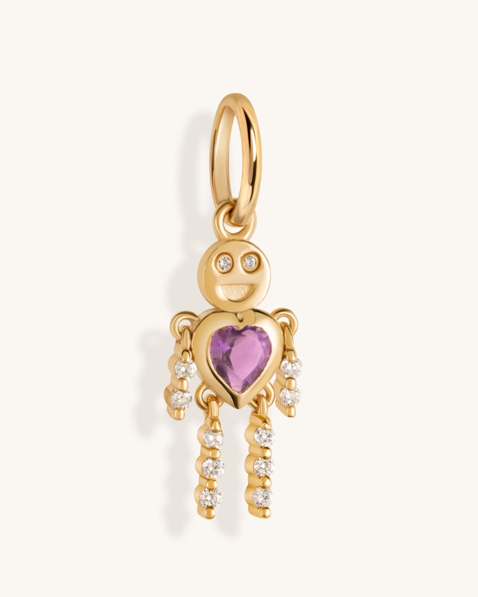 Gemstone Heart Smiley Face Gold Robot Charm - Sparkle Society