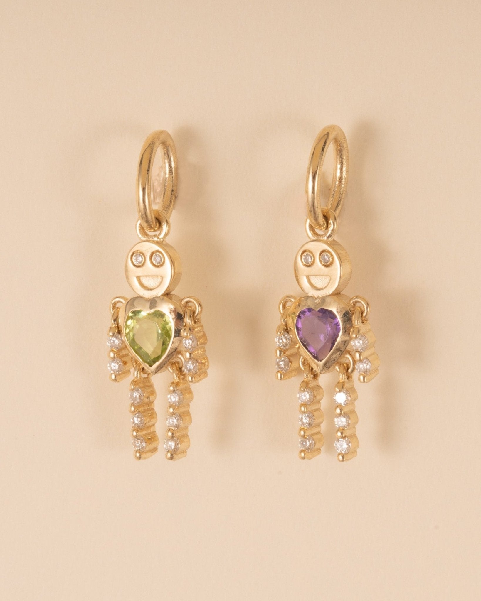 Gemstone Heart Smiley Face Gold Robot Charm - Sparkle Society