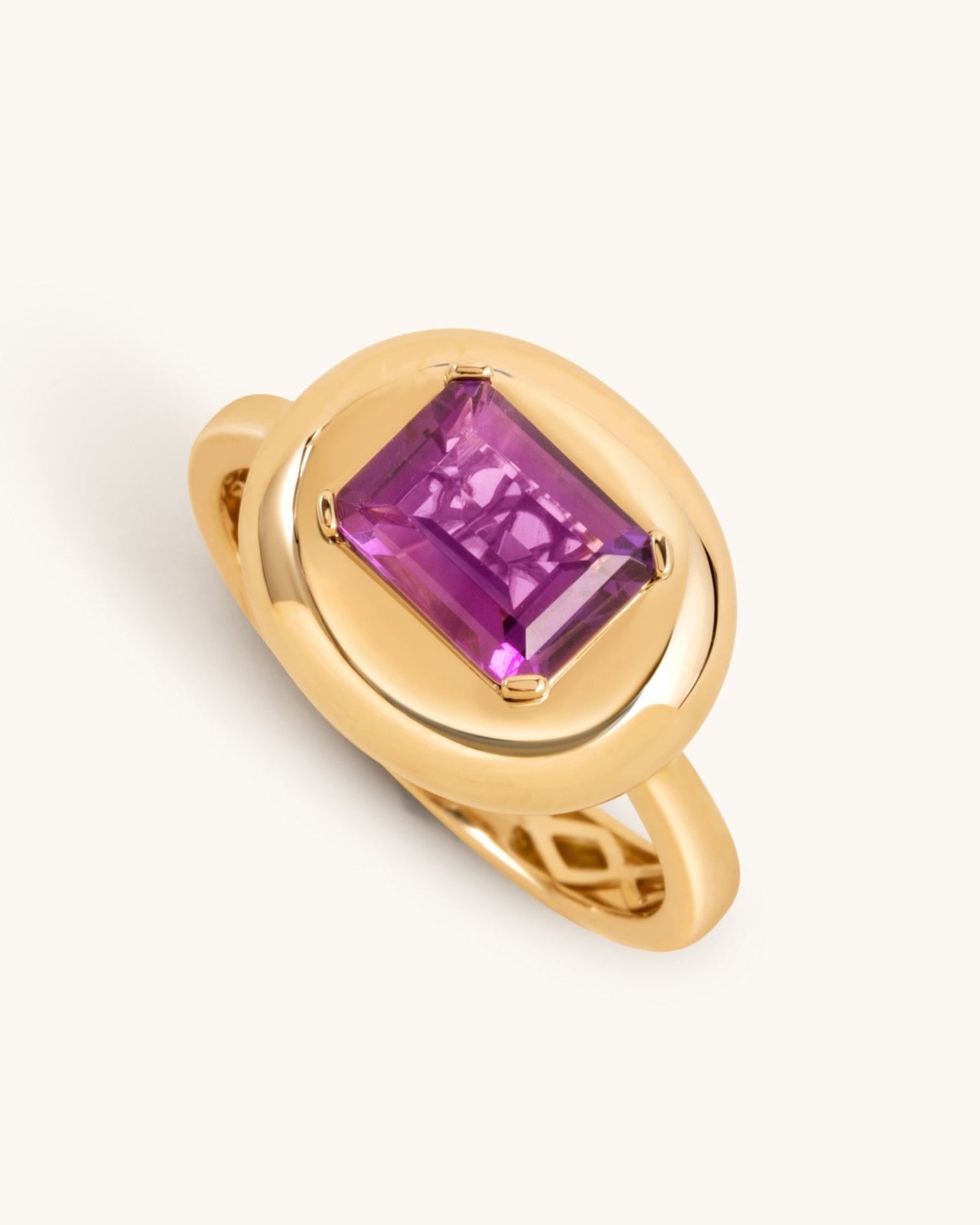 Gemstone Puffed Gold Dome Ring - Sparkle Society