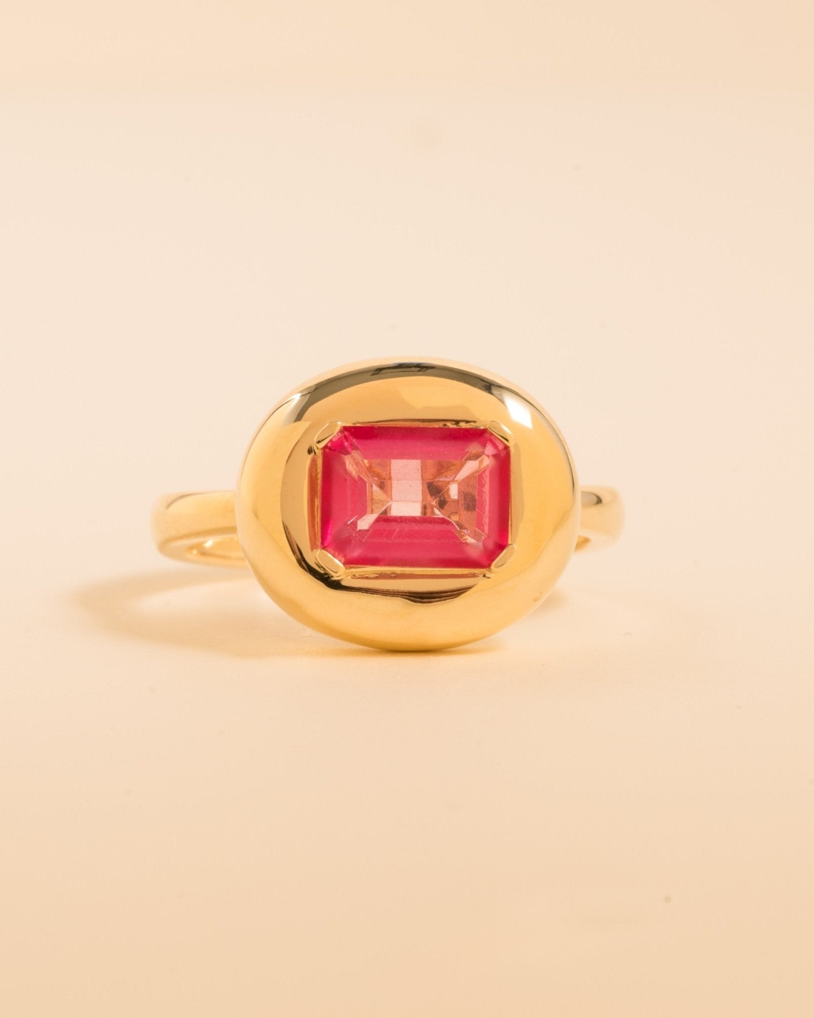 Gemstone Puffed Gold Dome Ring - Sparkle Society