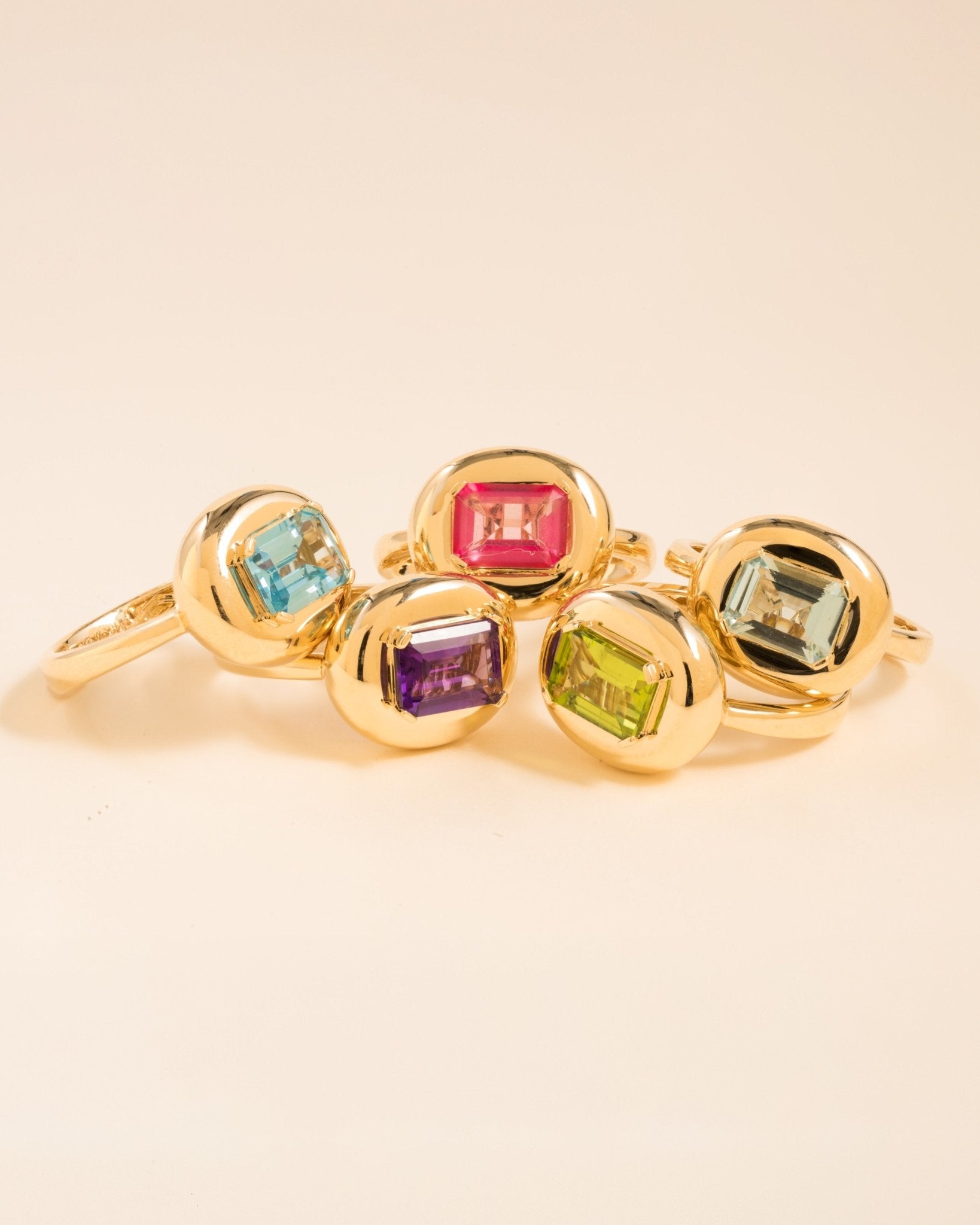 Gemstone Puffed Gold Dome Ring - Sparkle Society