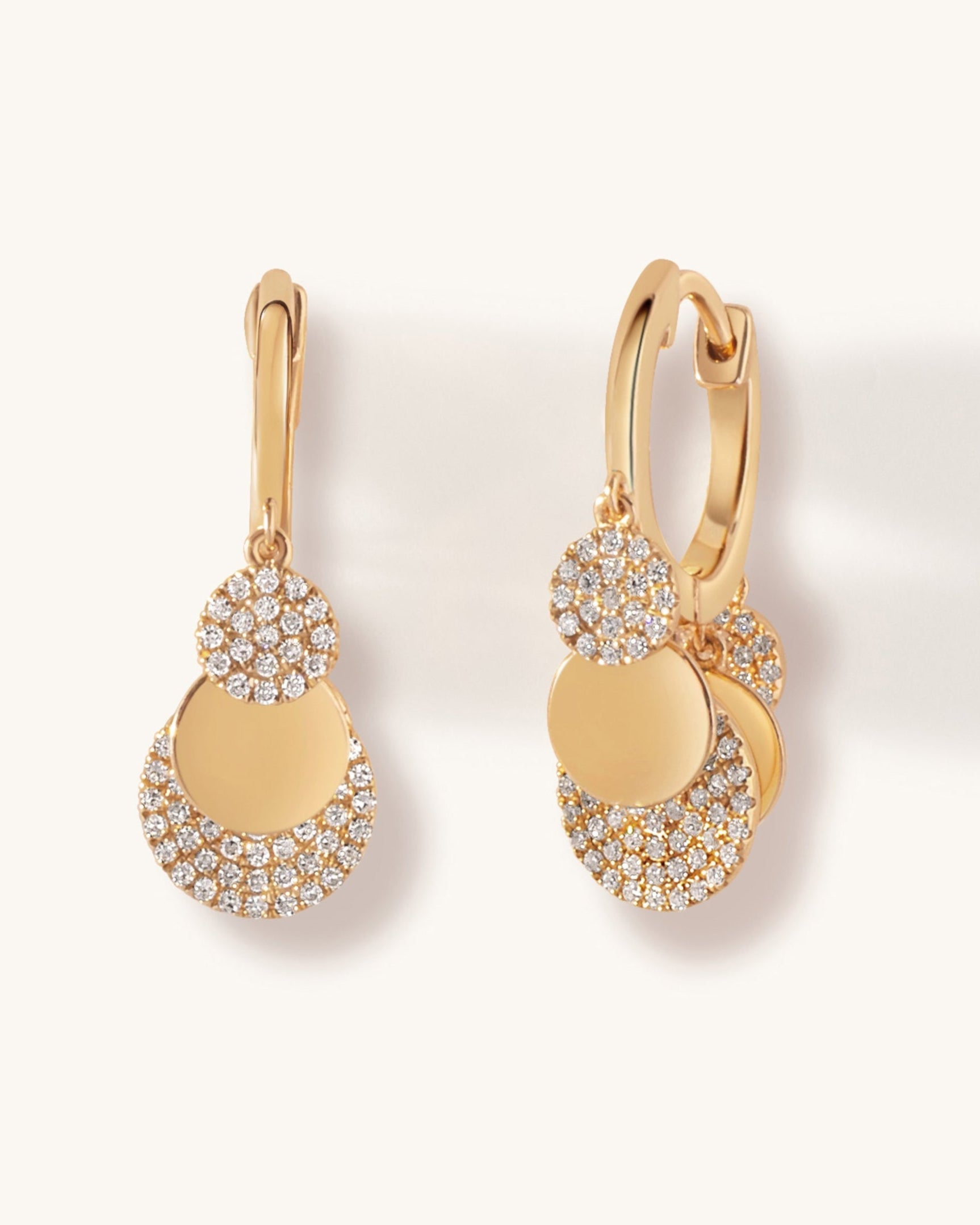 Gold And Diamond Dangling Disc Huggies - Sparkle Society