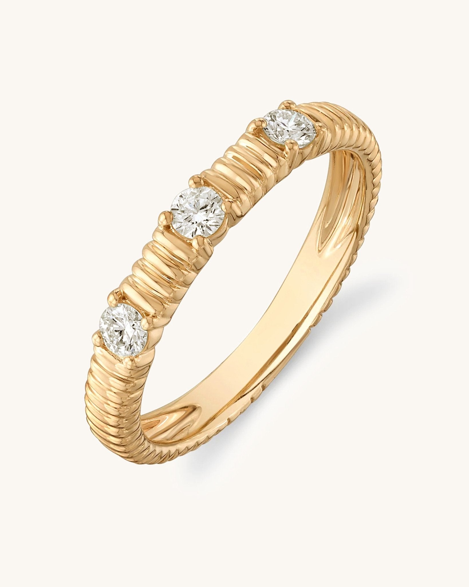 Gold and Diamond Fluted Band Ring - Sparkle Society