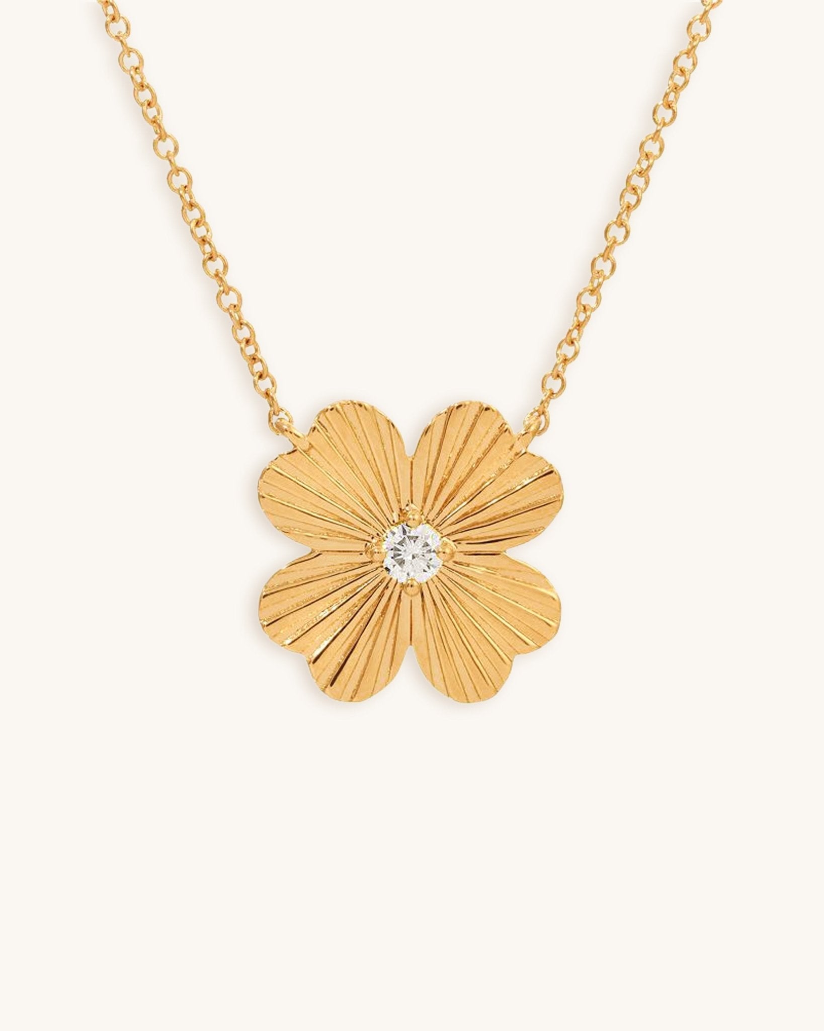 Gold and Diamond Fluted Flower Necklace - Sparkle Society