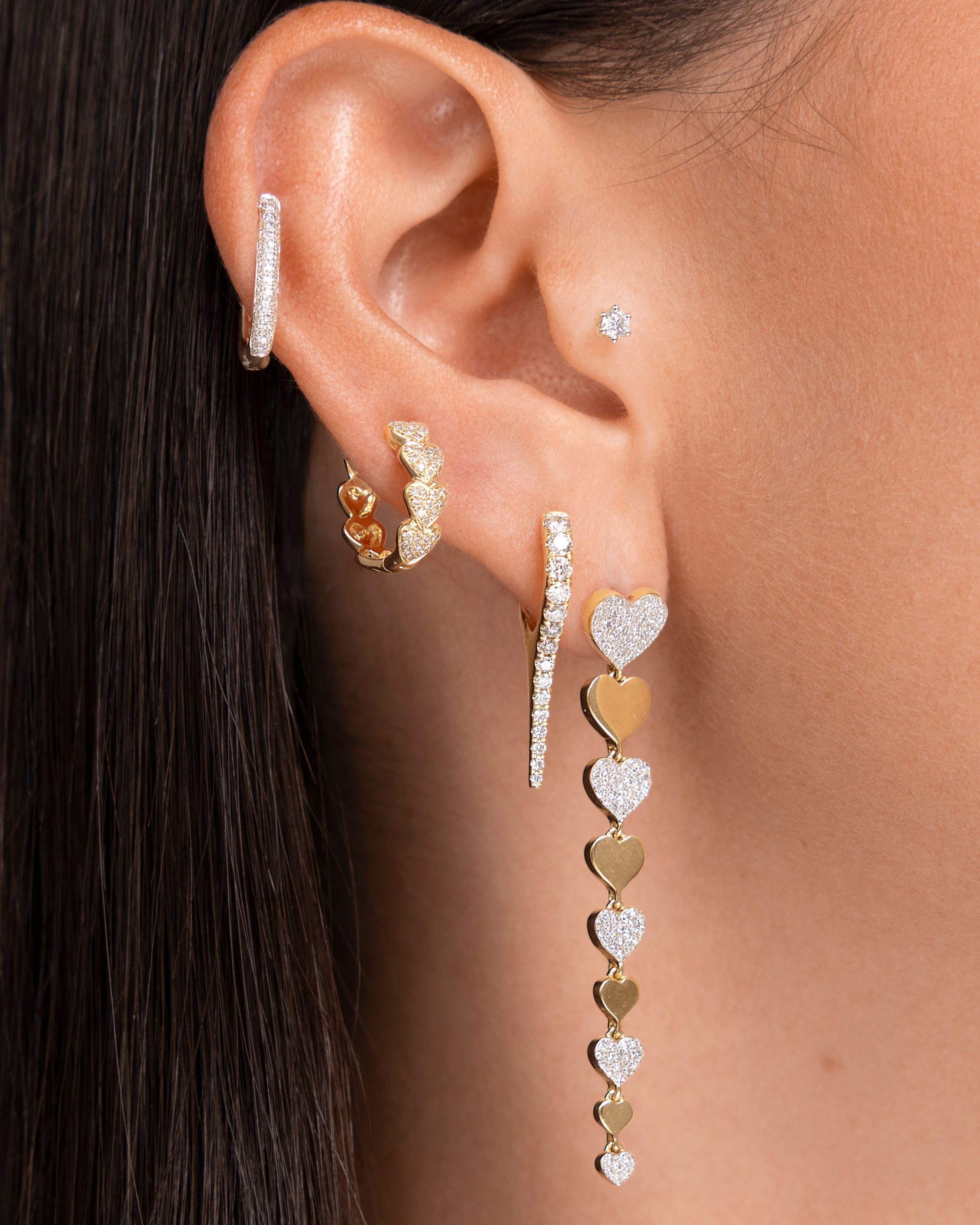Gold and Diamond Graduated Heart Drop Studs - Sparkle Society