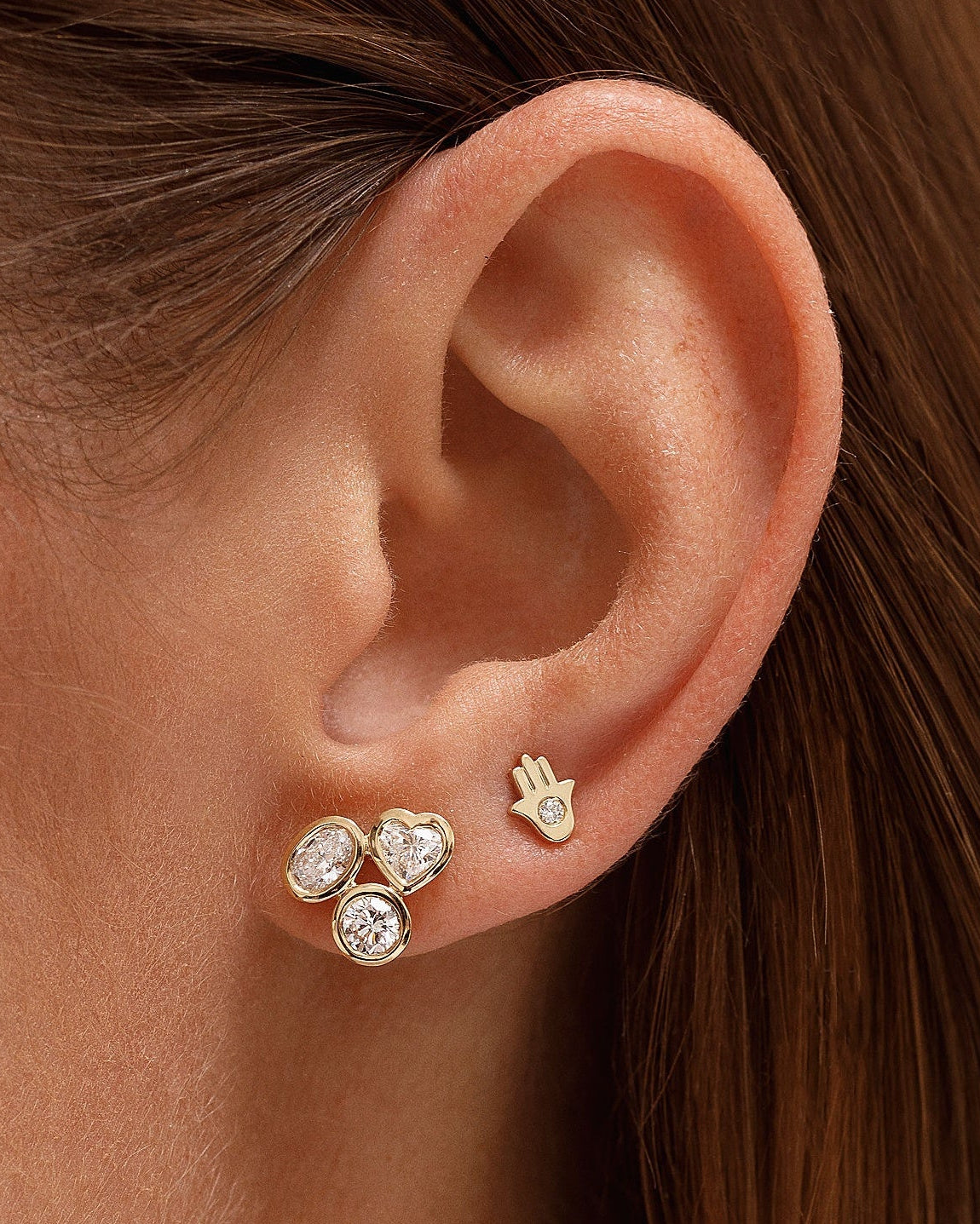 Gold And Diamond Hamsa Studs - Sparkle Society