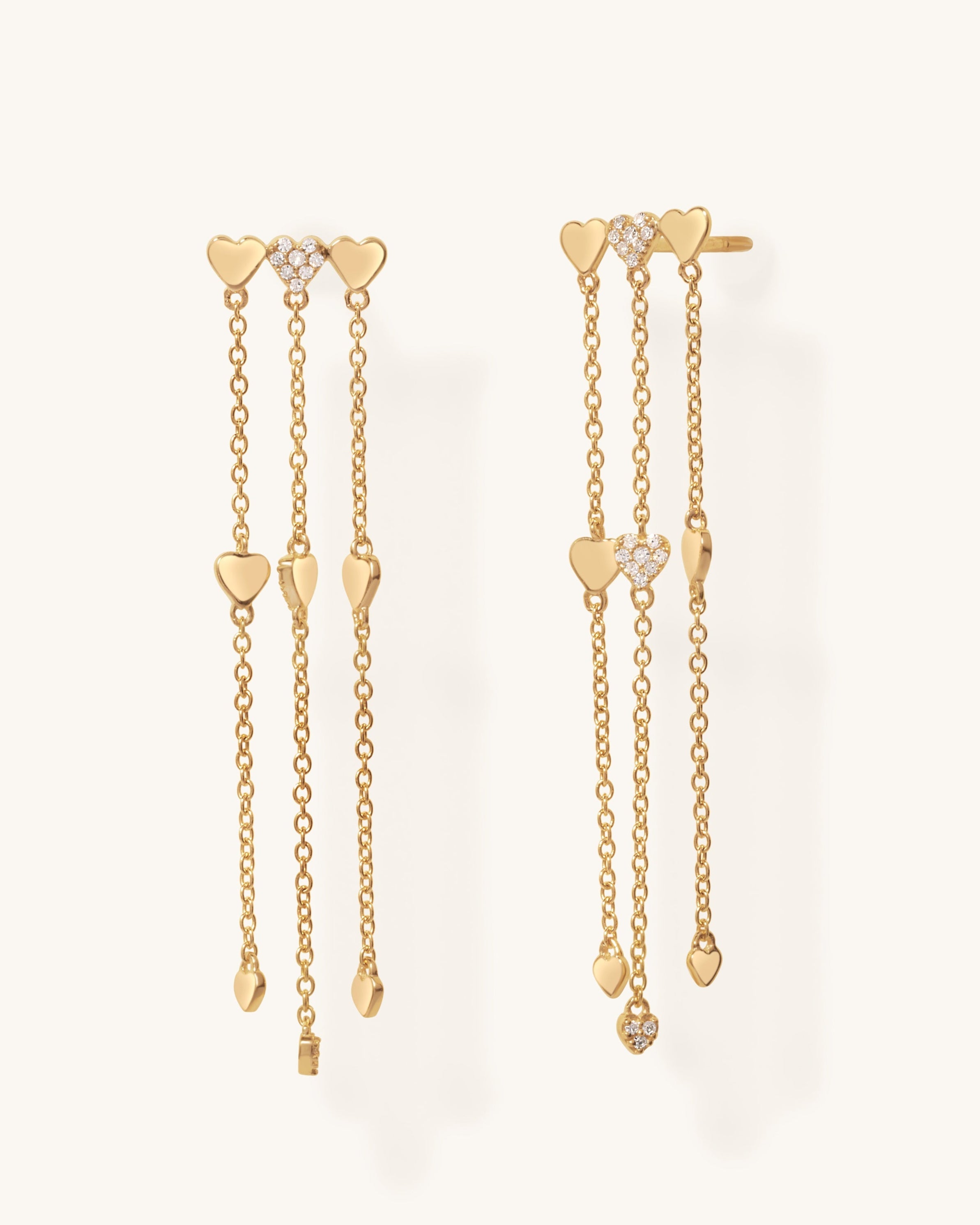Gold And Diamond Multi Heart Drop Earrings - Sparkle Society