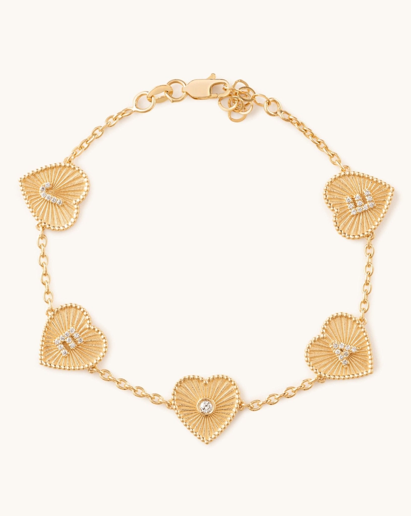 Gold And Diamond Radiant Custom Hearts Bracelet - Sparkle Society