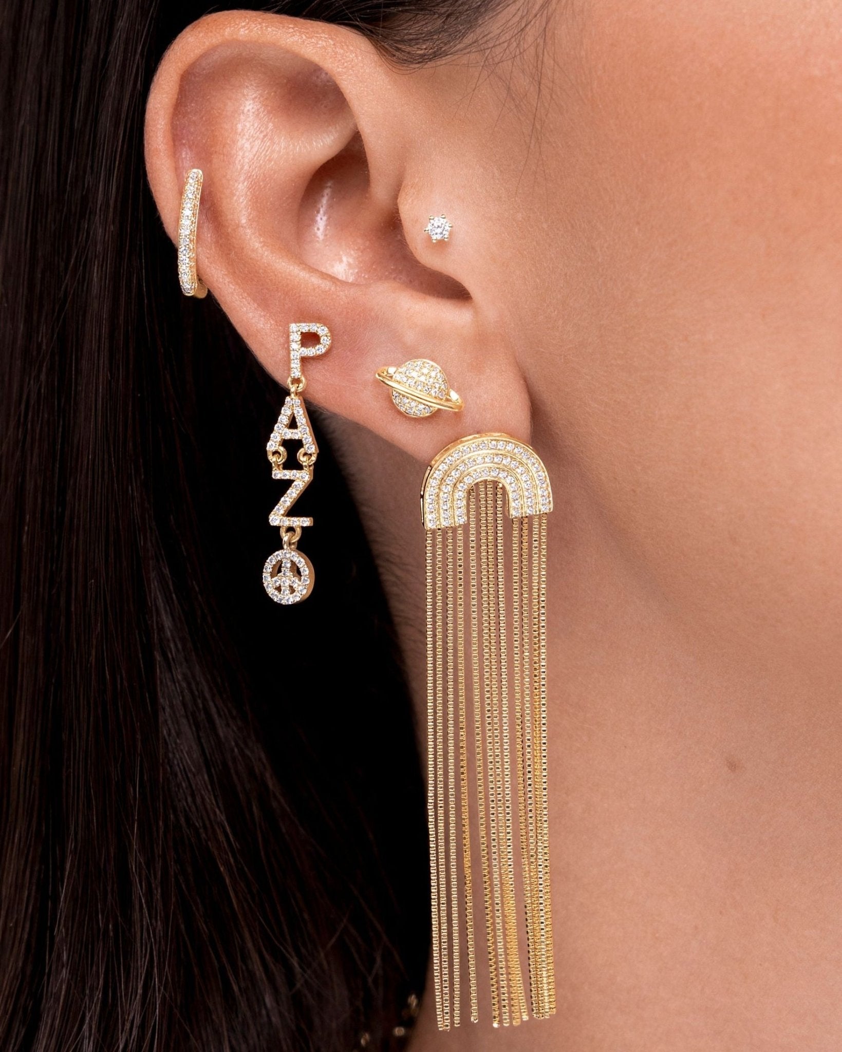 Gold and Diamond Saturn Studs - Sparkle Society