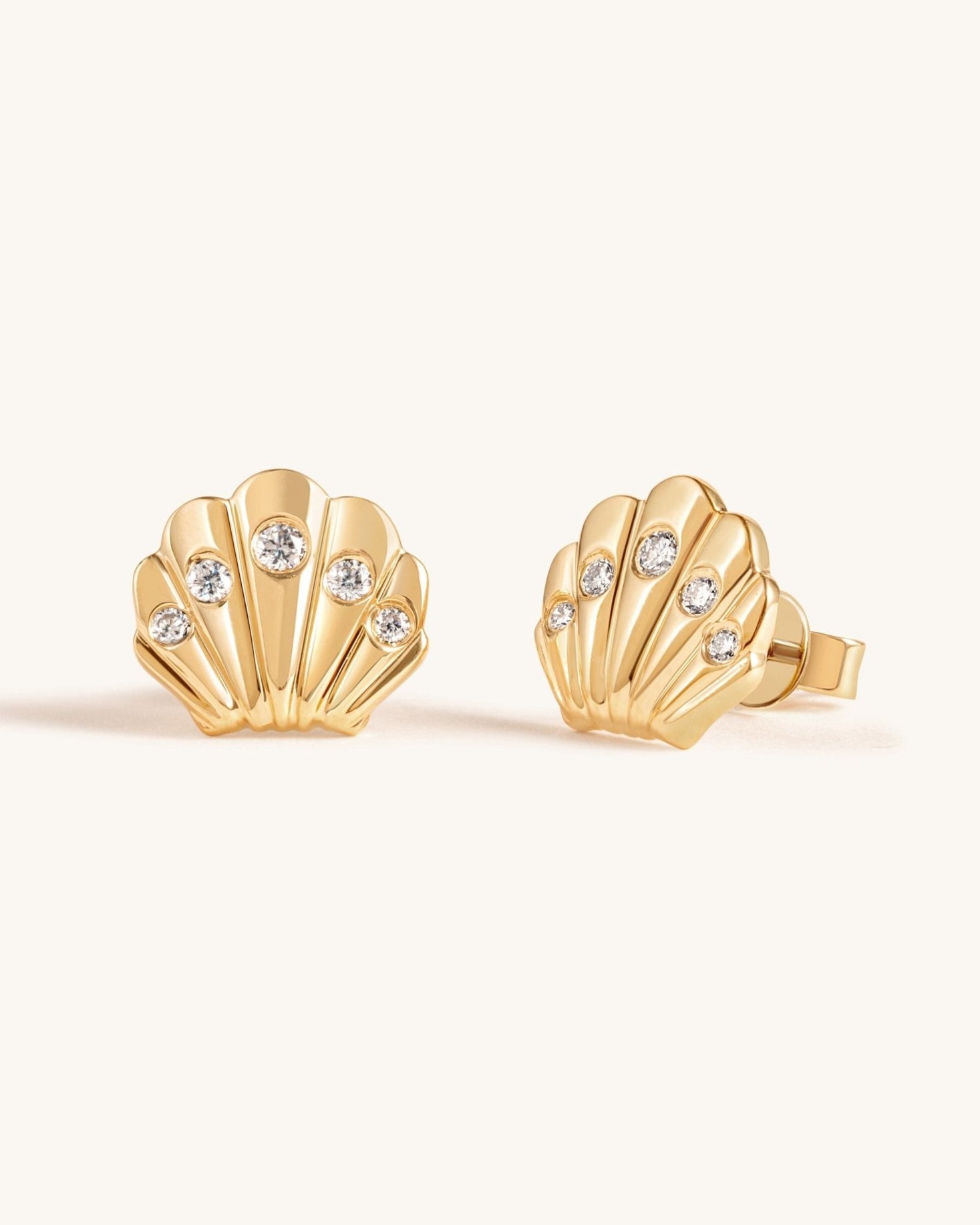 Gold and Diamond Seashell Studs - Sparkle Society