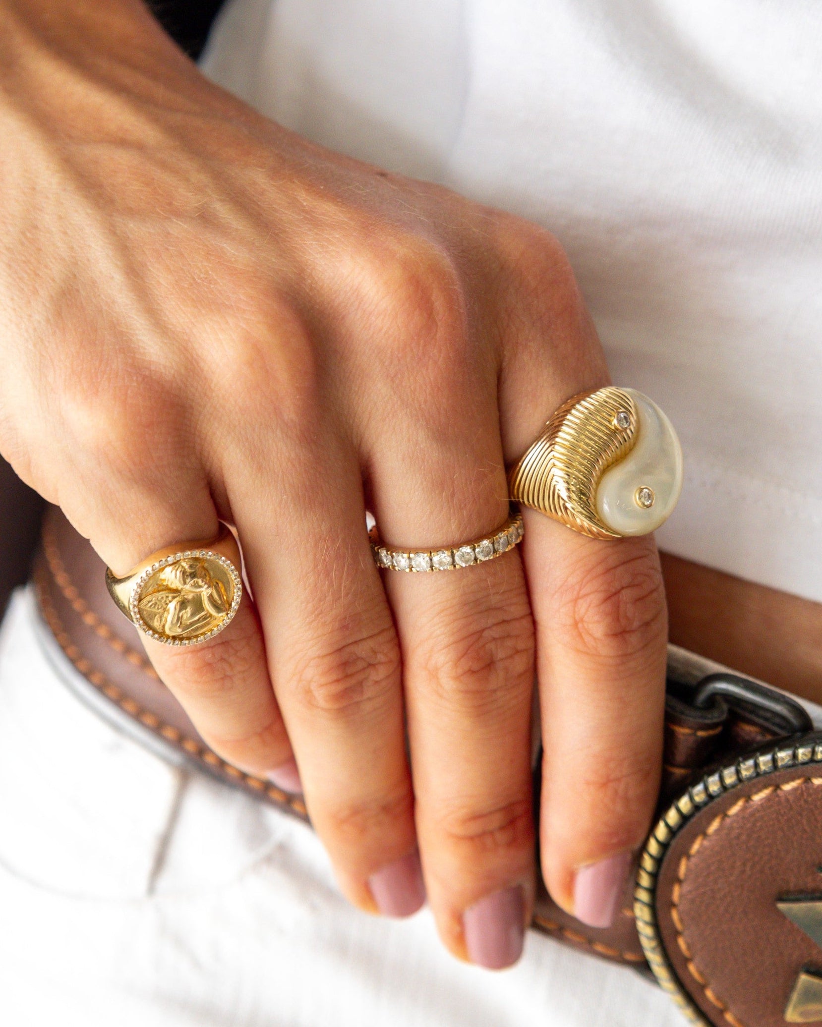 Gold And Mother Of Pearl Yin & Yang Ring - Sparkle Society