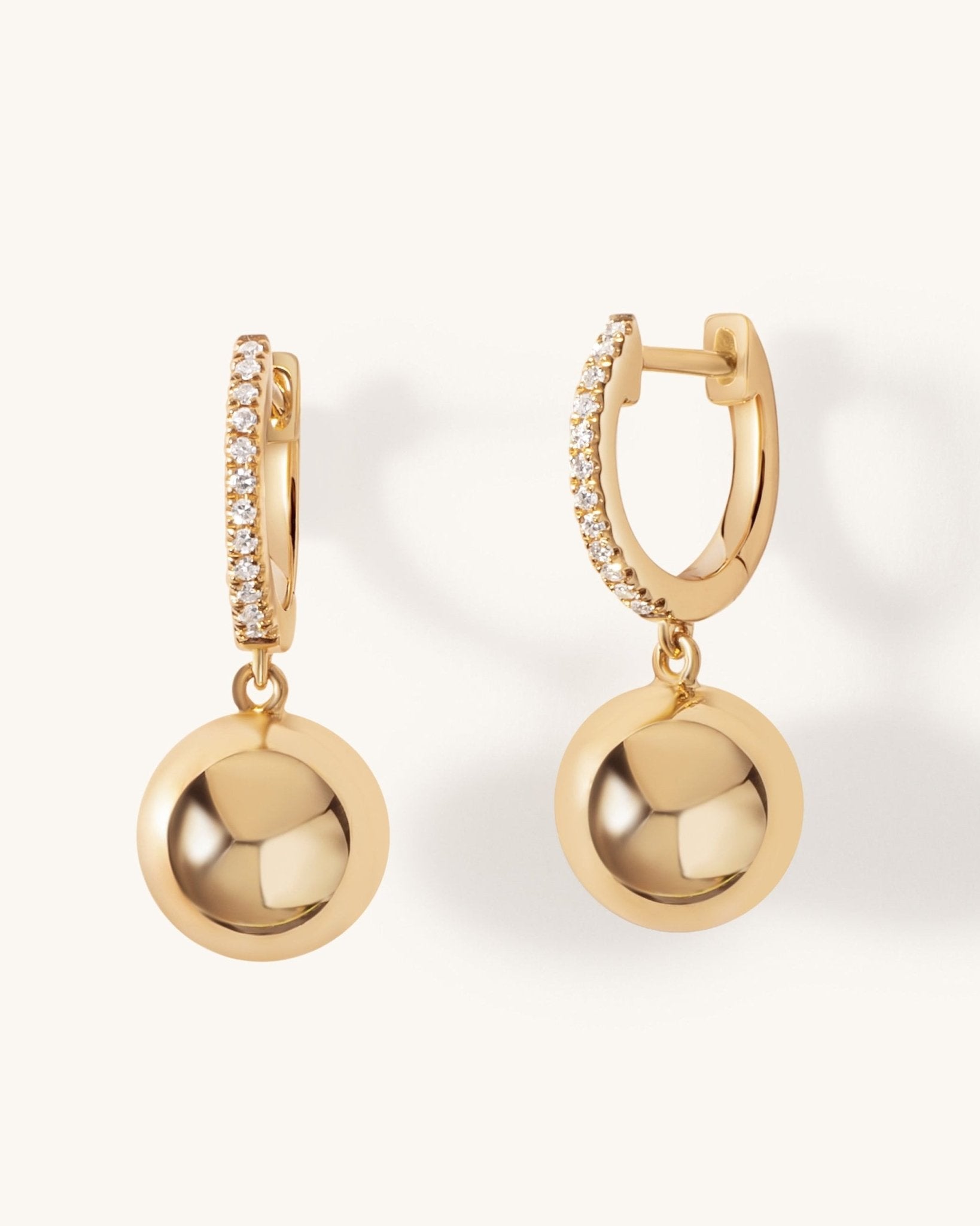 Gold Ball Drop Diamond Huggies - Sparkle Society