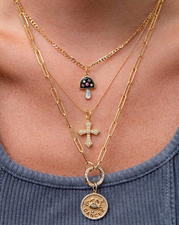 Gold Outline Diamond Cross Necklace Charm - Sparkle Society