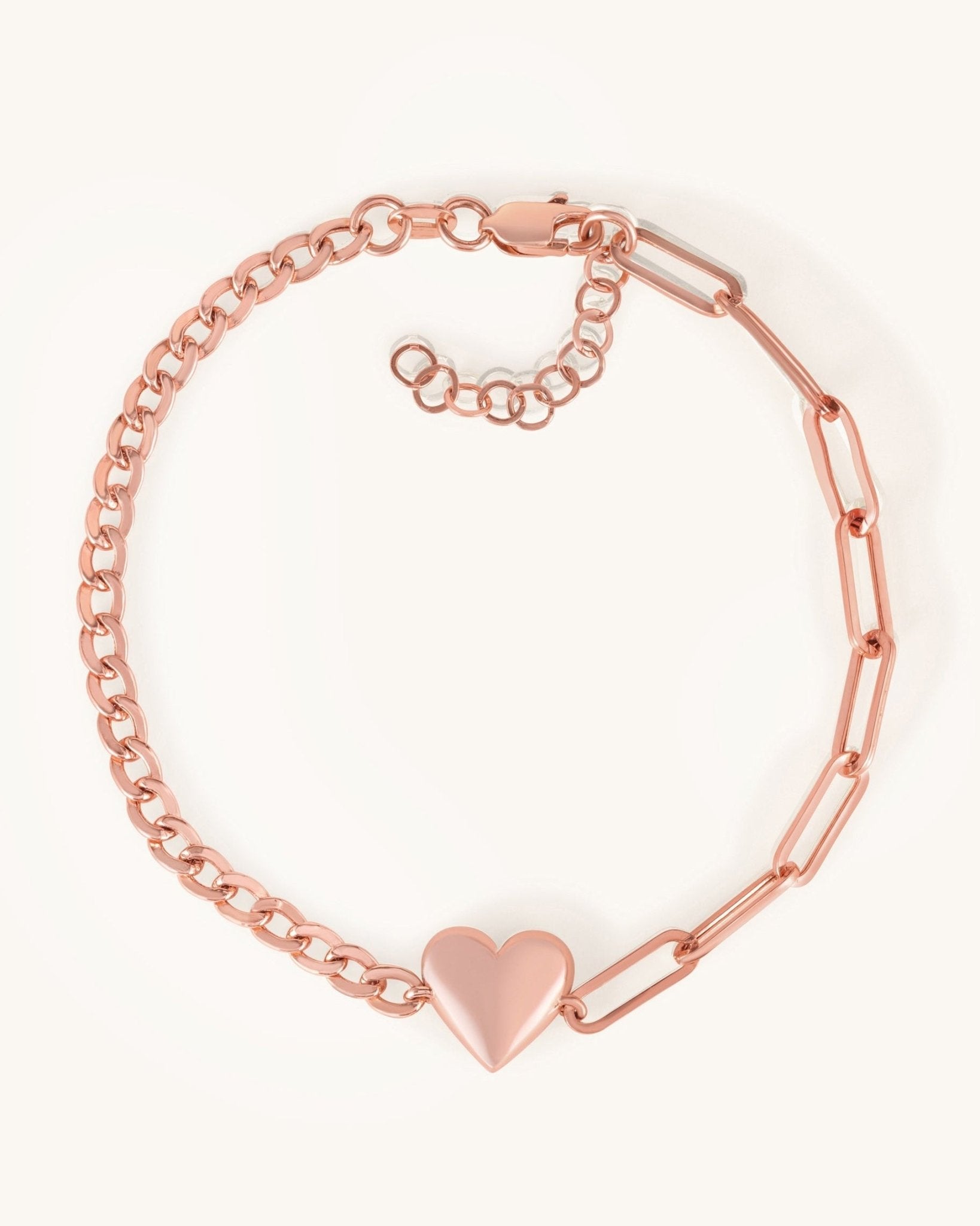 Gold Puffed Heart Half Cuban Paper Clip Bracelet - Sparkle Society