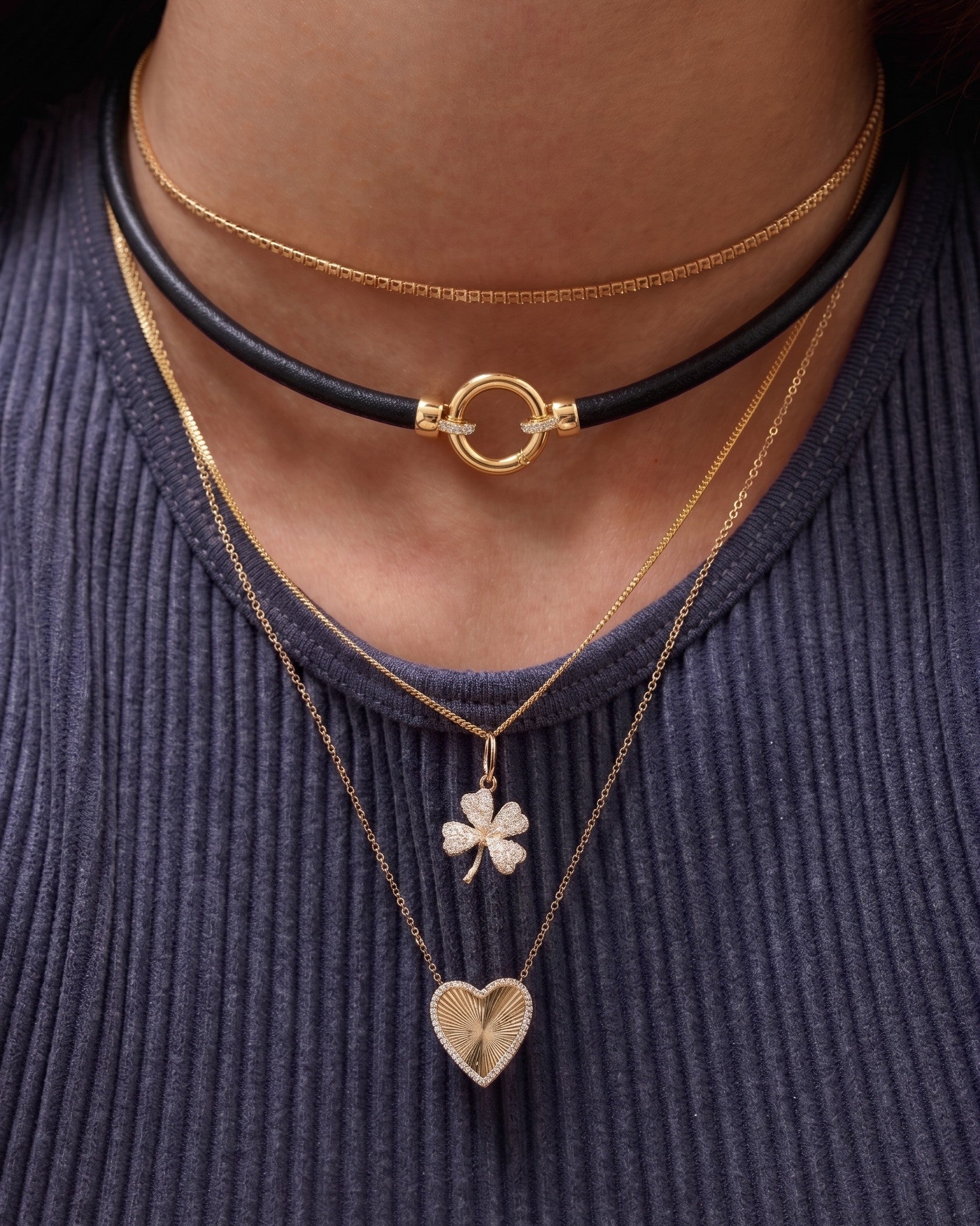 Gold Push In Connector Leather Chocker - Sparkle Society