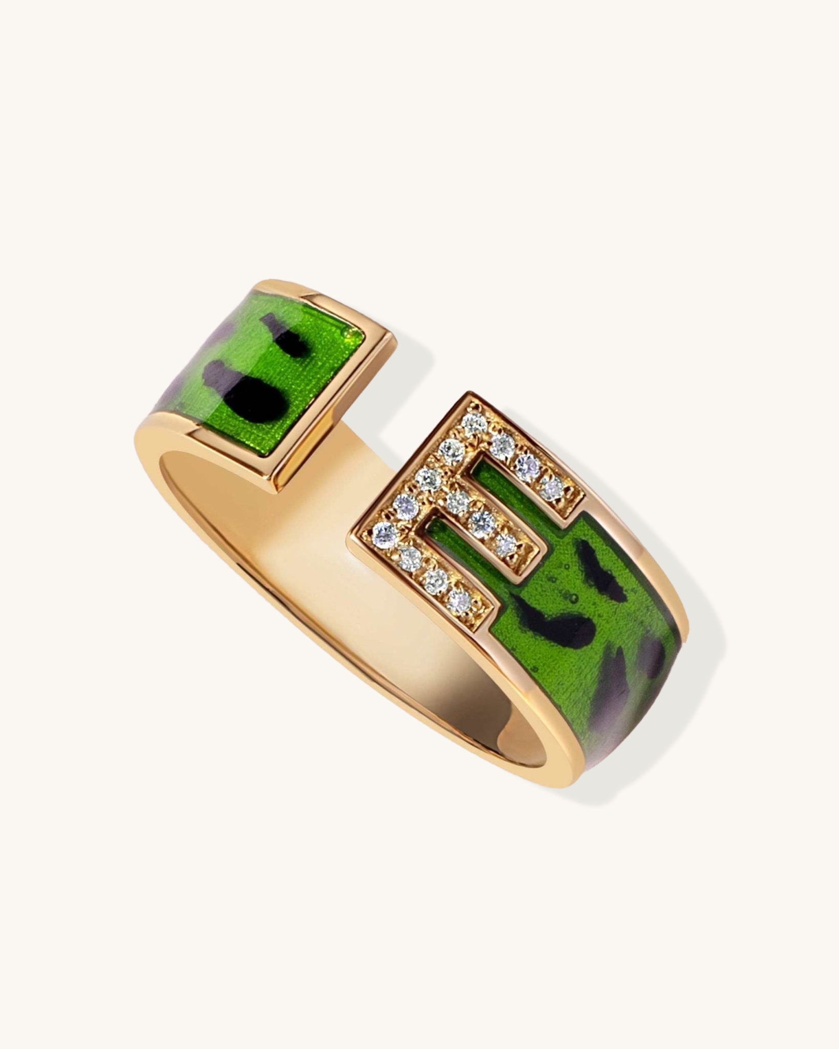 Green Band Diamond Initial Ring