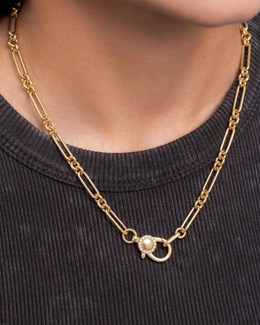 Hollow 3+1 Paper Clip Diamond Clasp Necklace - Sparkle Society