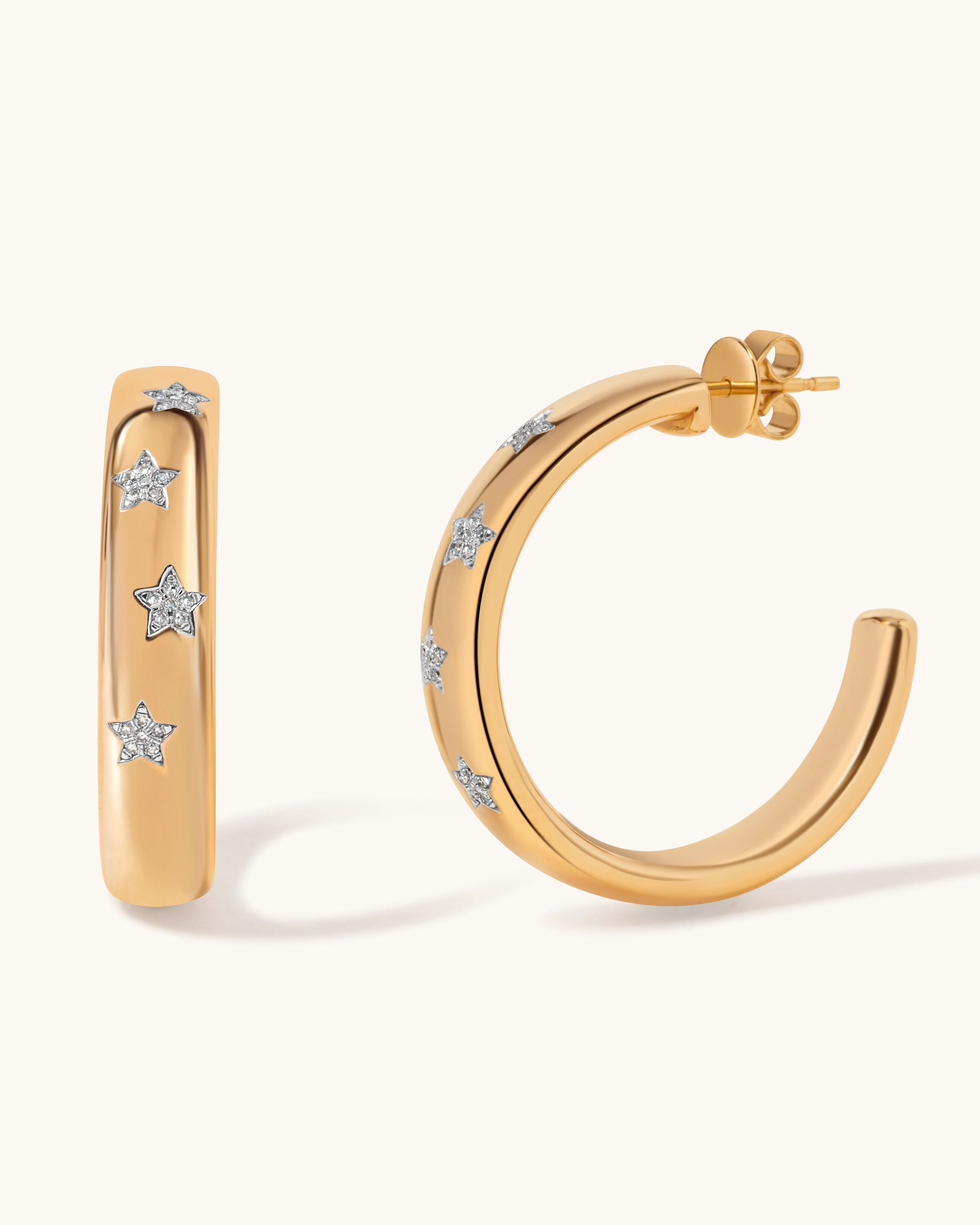 Hollow Gold Diamond Stars Hoops - Sparkle Society