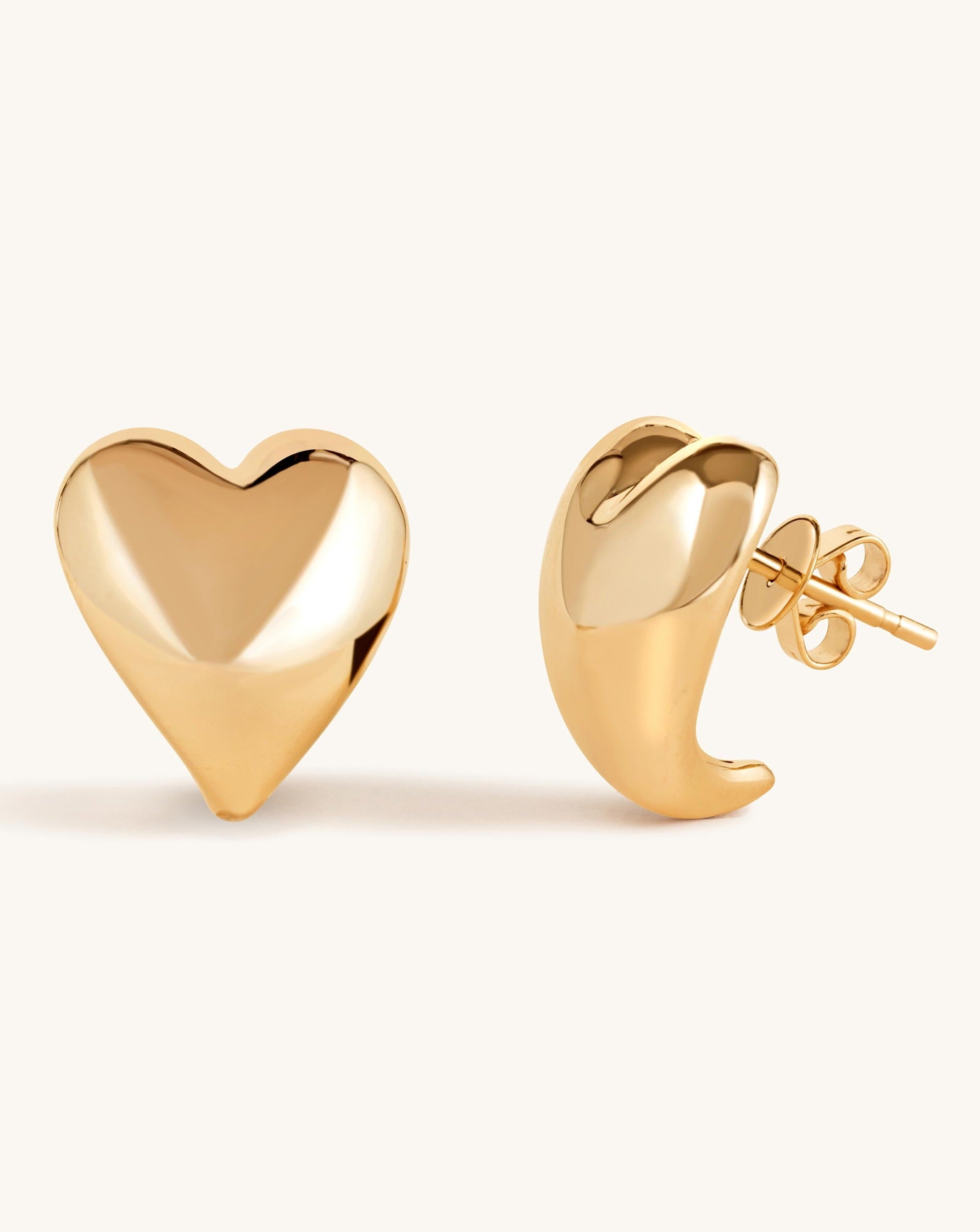 Hollow Gold Puffed Heart Studs - Sparkle Society