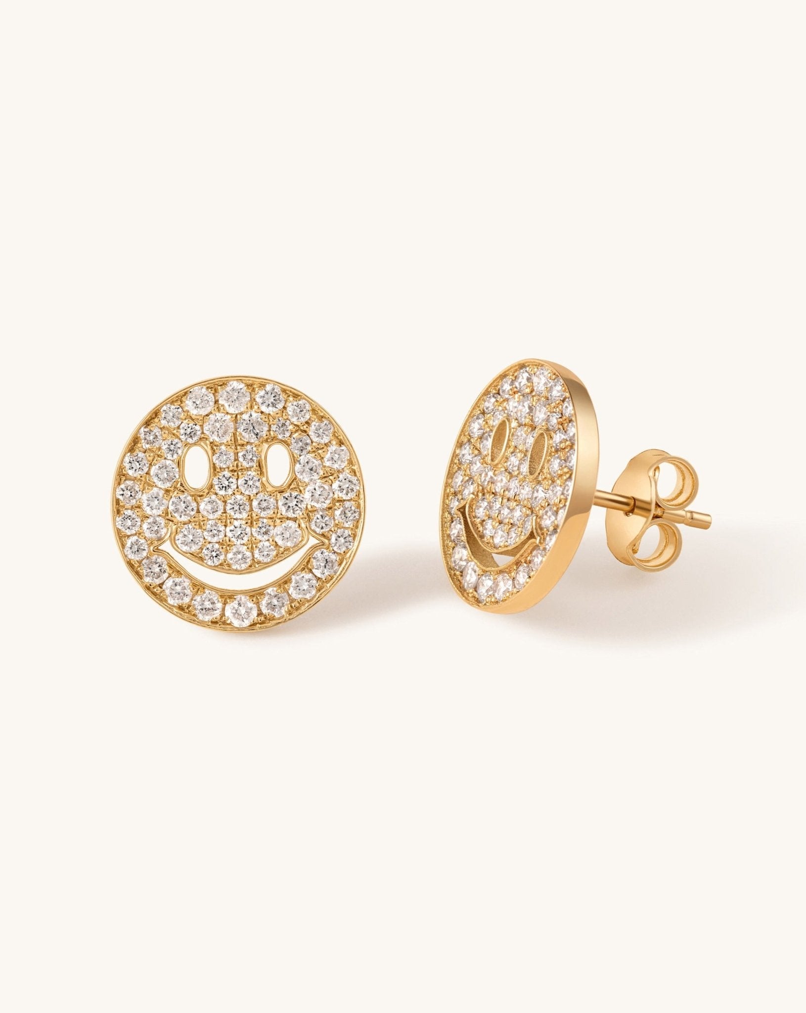 Jumbo Diamond Pave Smiley Face Studs - Sparkle Society