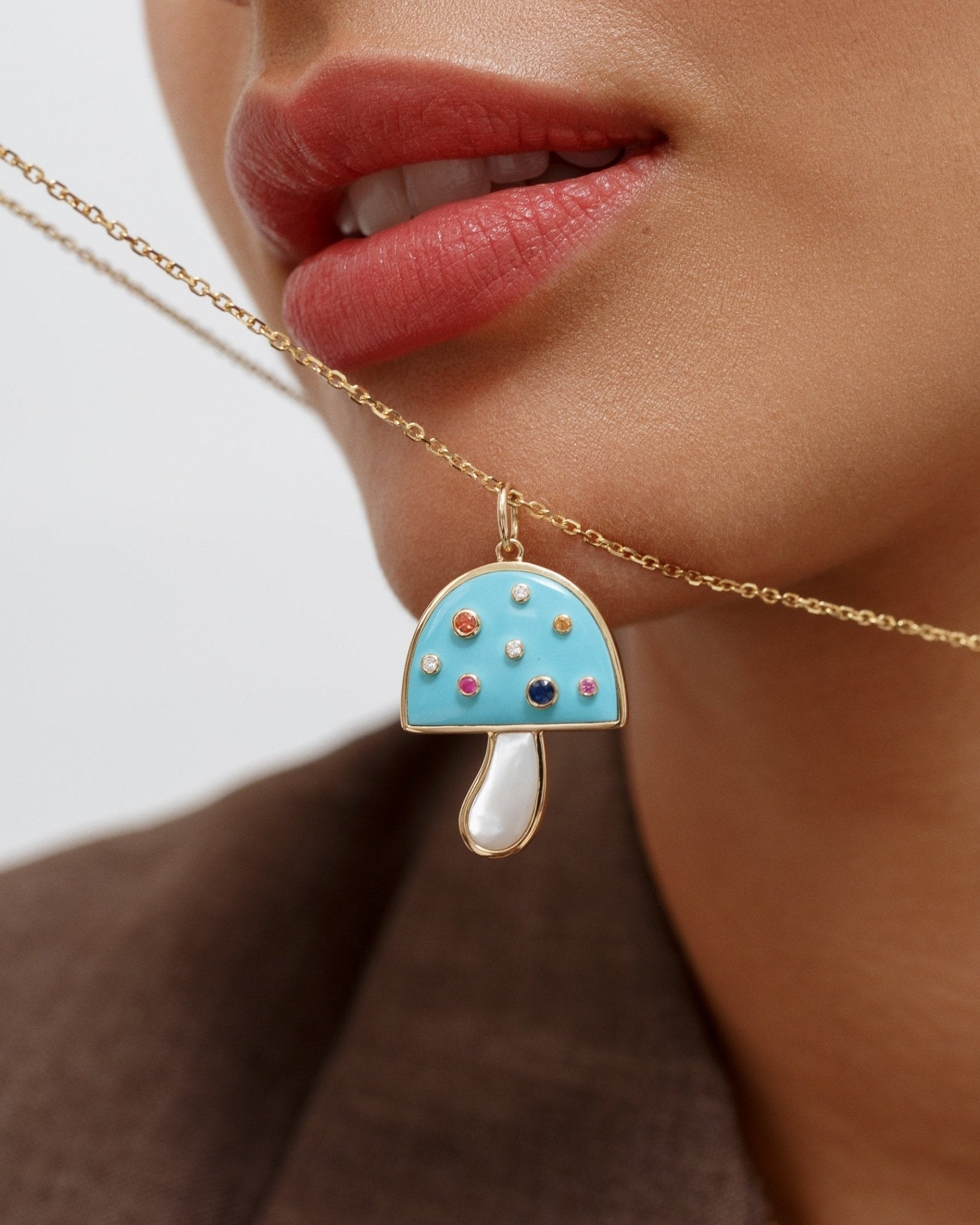 Jumbo Multi Gemstone Mushroom Necklace Charm - Sparkle Society