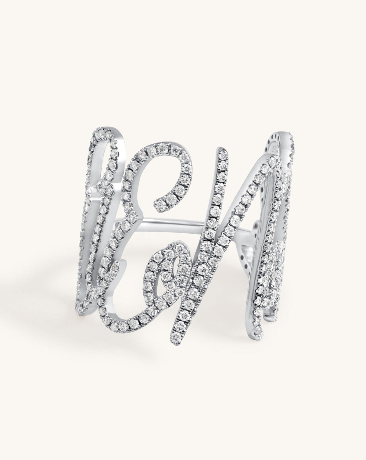 Script Letters Ring Jumbo Script Diamond Name Ring | Sparkle Society