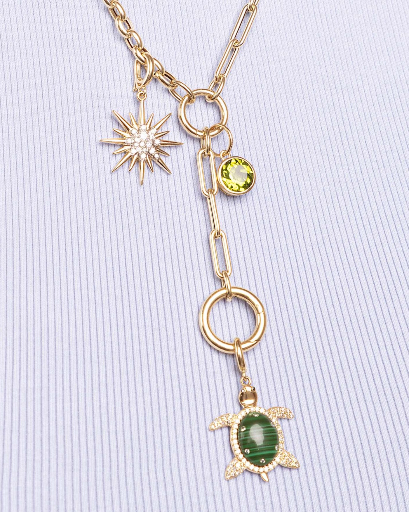 Malachite and Diamond Turtle Clip On Charm - Sparkle Society