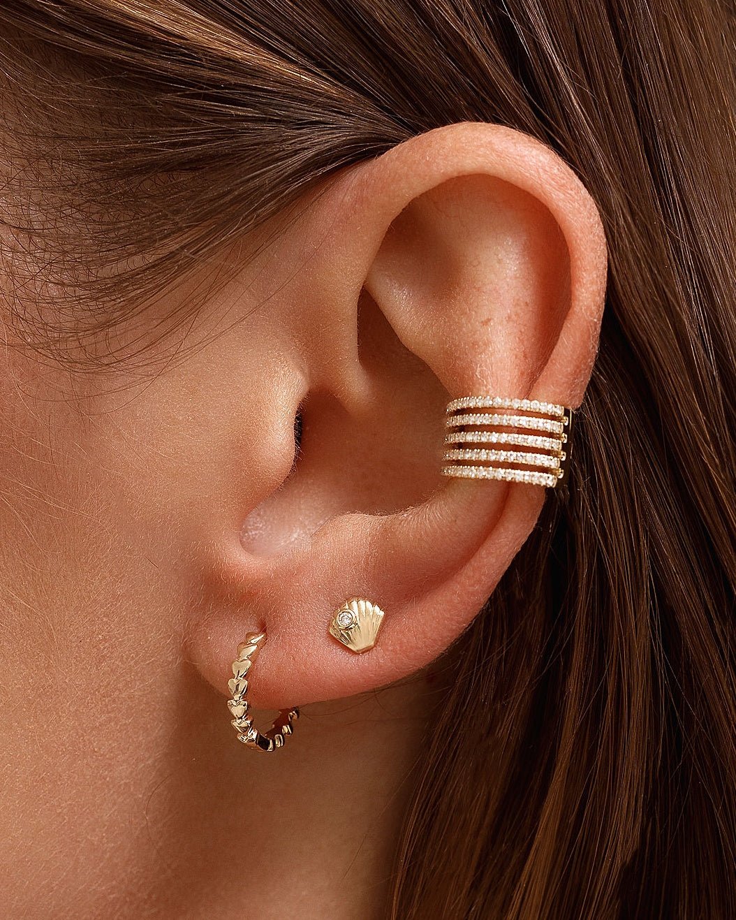 Mini Gold and Diamond Seashell Studs - Sparkle Society