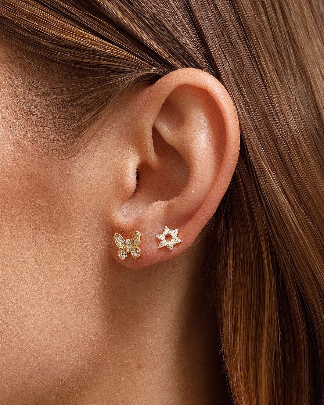 Mini Gold Outline Diamond Butterfly Studs - Sparkle Society