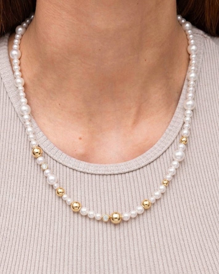 Mother Of Pearl And Gold Beaded Necklace - Sparkle Society