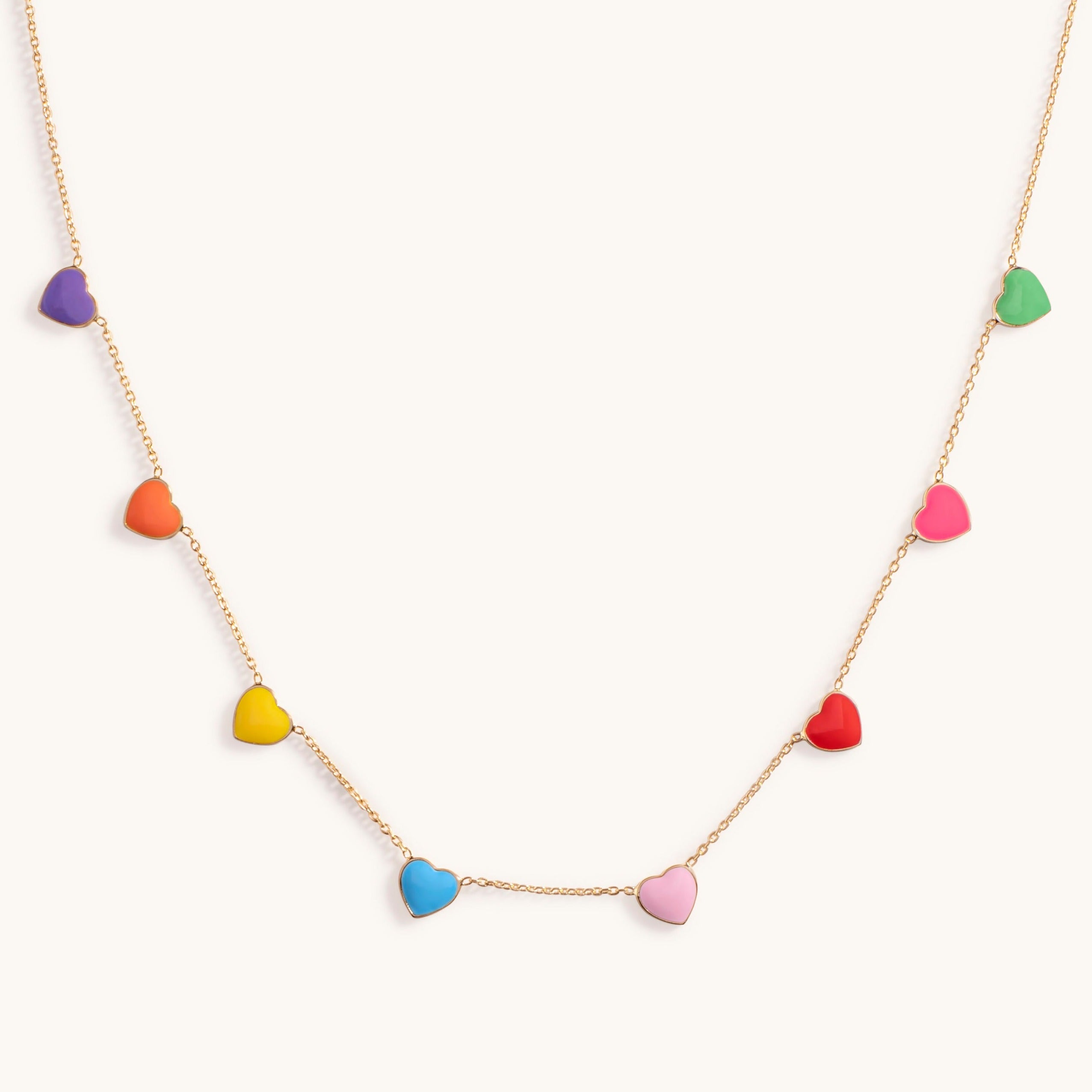 Multi Color Enamel Heart Necklace - Sparkle Society