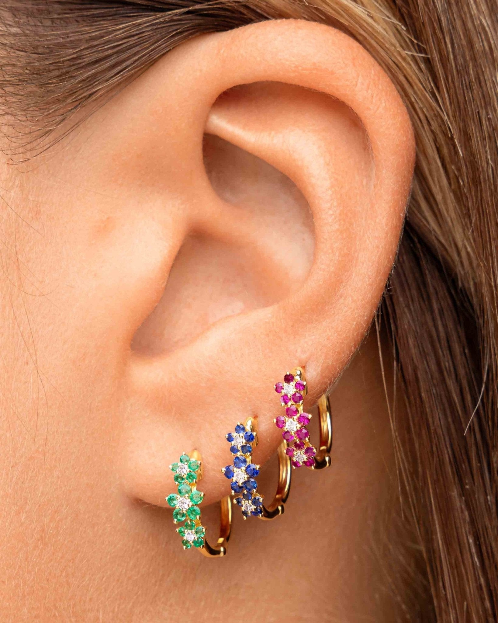 Multi Diamond and Gemstone Flower Huggies - Sparkle Society