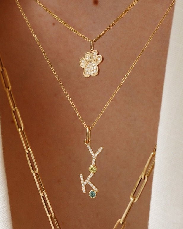 Multi Diamond Initial and Bezel Necklace Charm - Sparkle Society