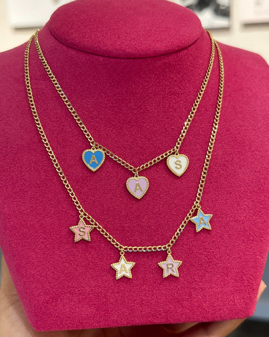 Multi Enamel Heart Initials Necklace - Sparkle Society