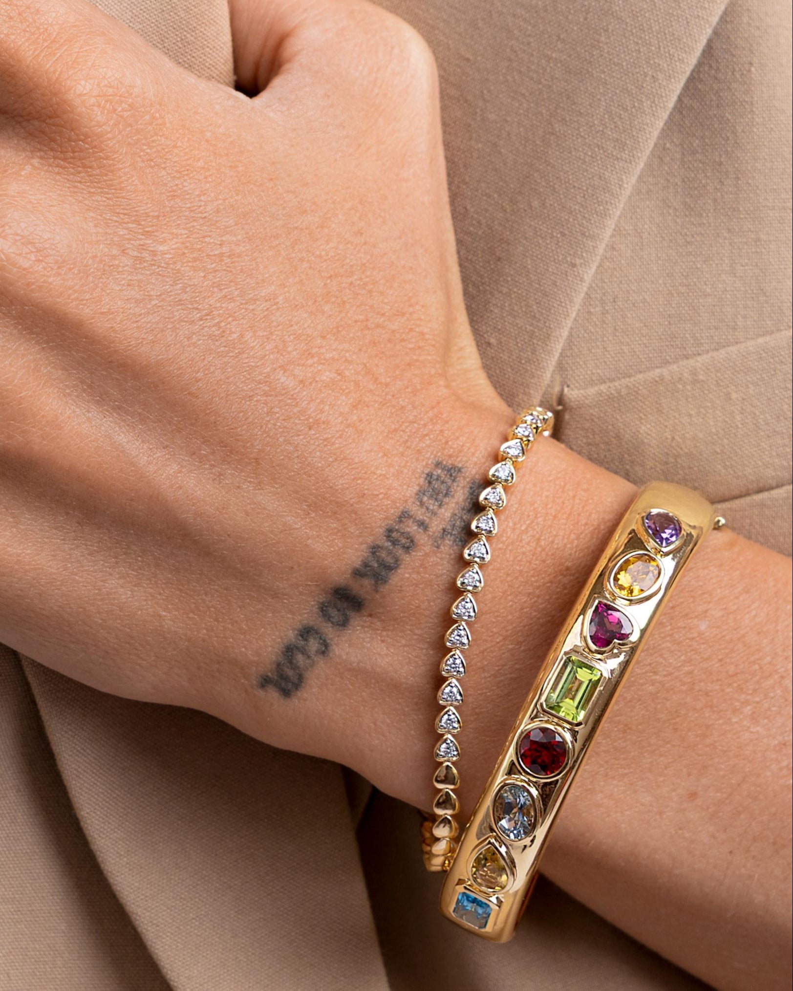 Multi Fancy Gemstone Gold Bangle - Sparkle Society