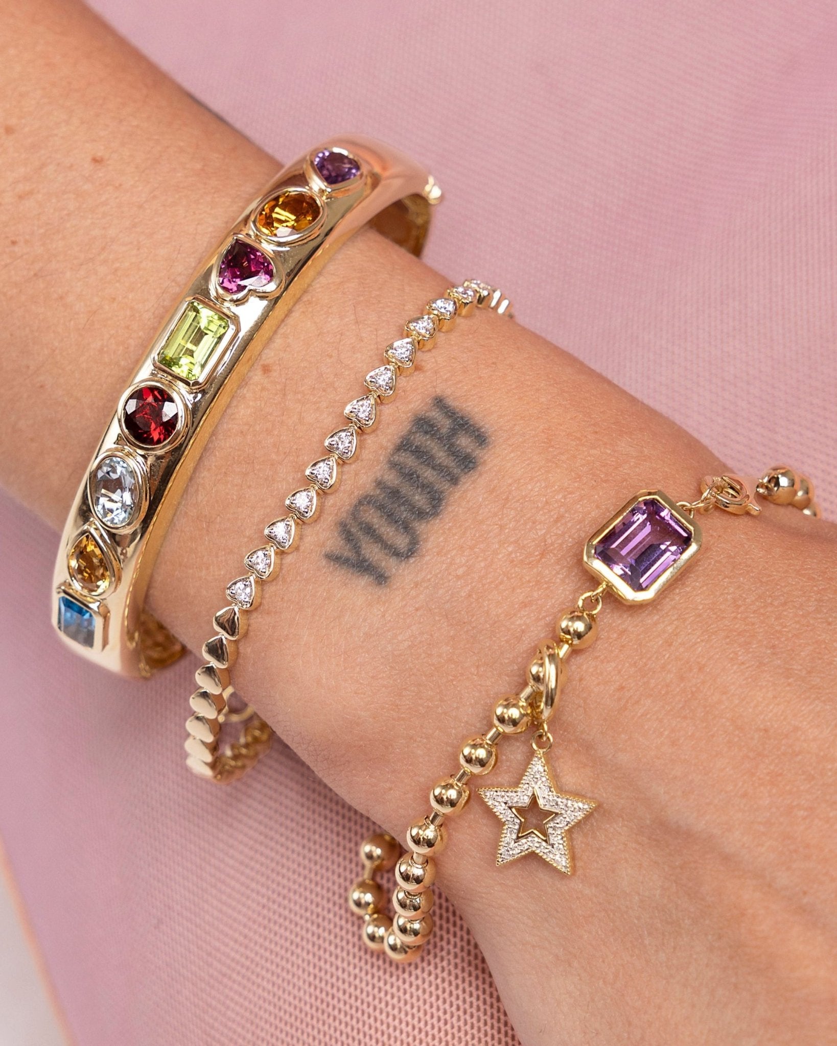 Multi Fancy Gemstone Gold Bangle - Sparkle Society
