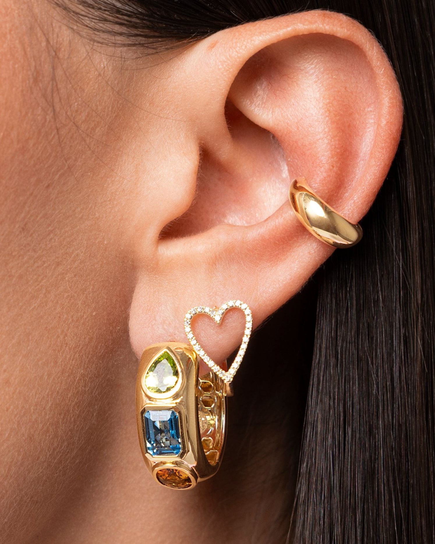 Multi Fancy Gemstone Gold Chunky Huggies - Sparkle Society