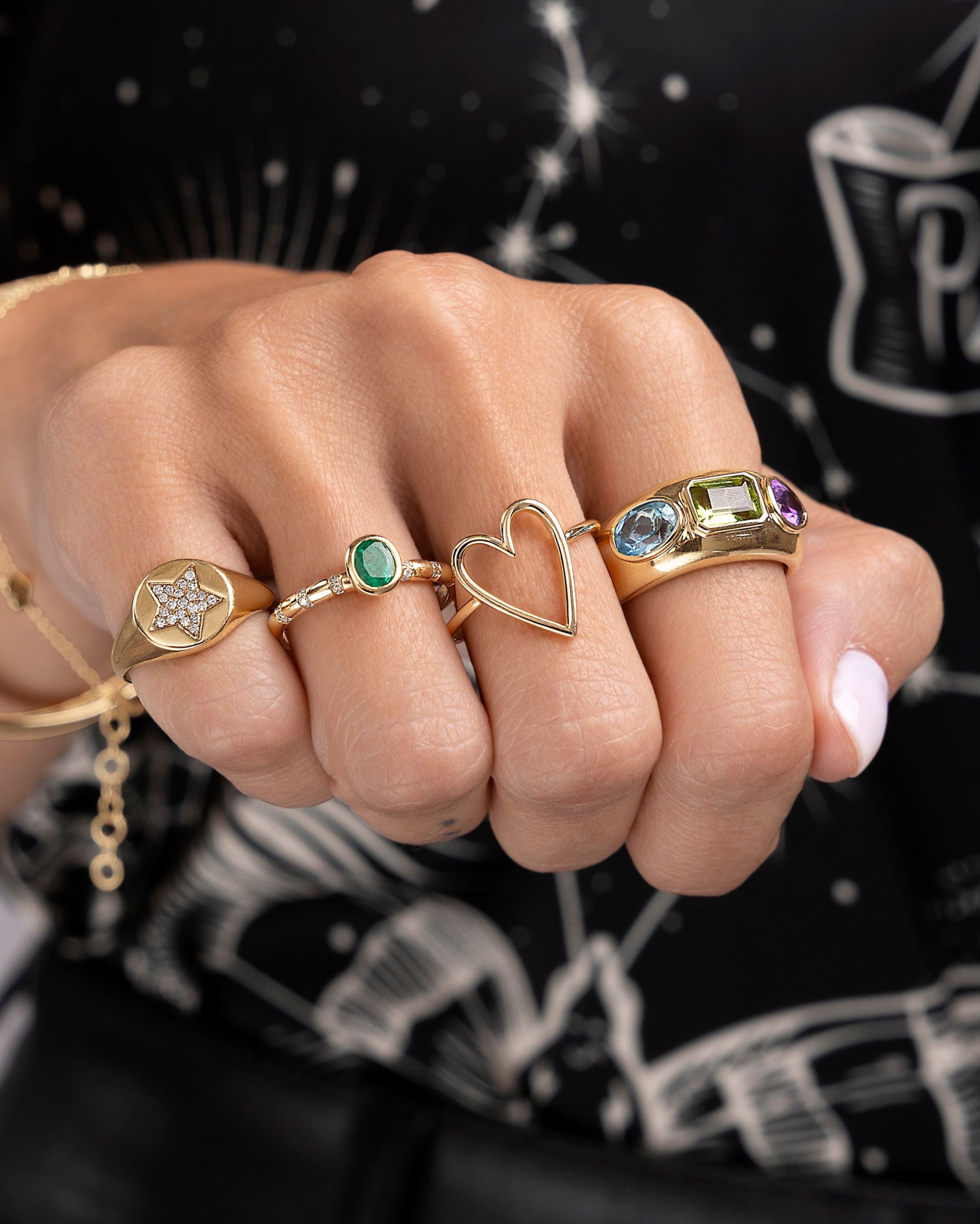 Multi Fancy Gemstone Gold Chunky Ring - Sparkle Society